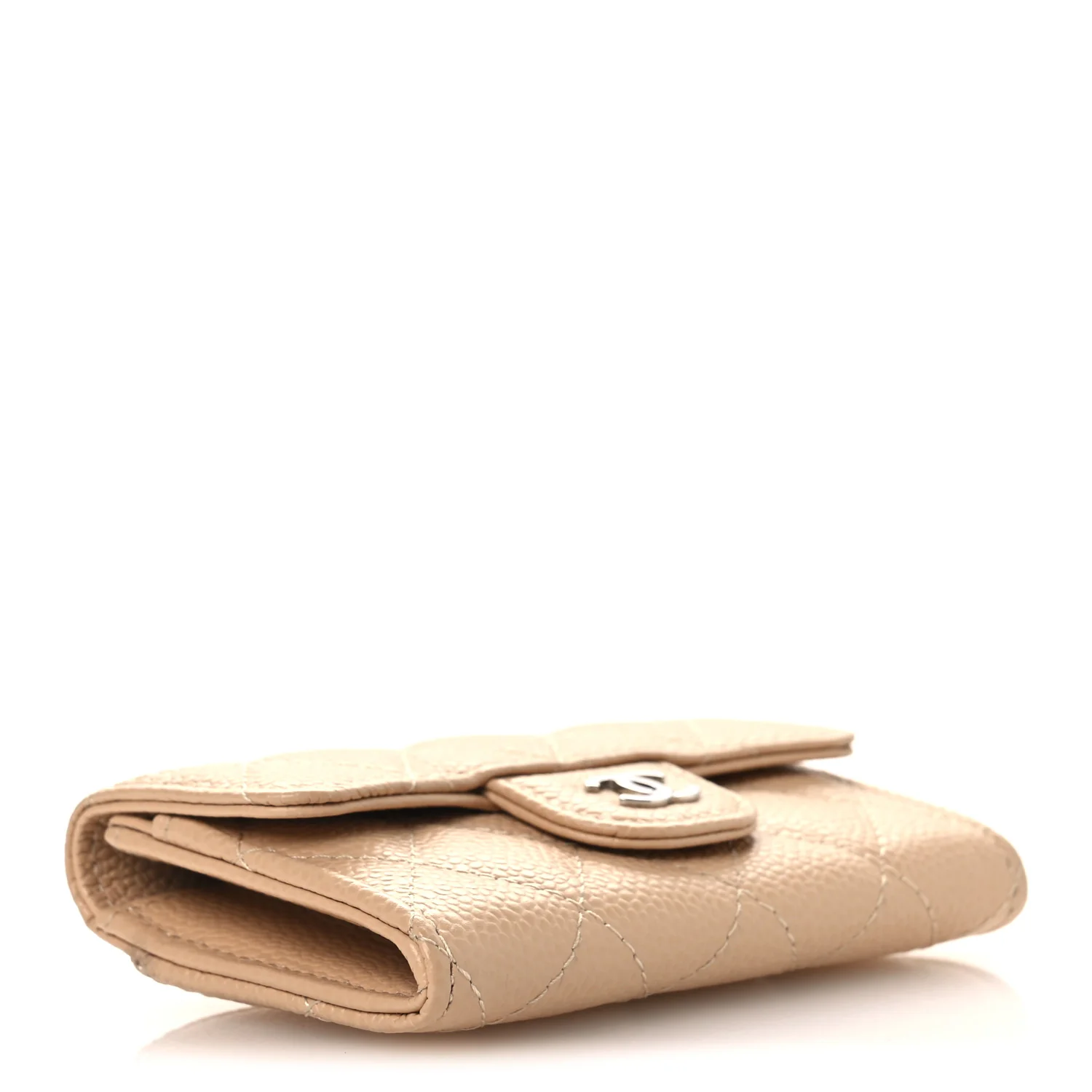 Caviar Quilted Flap Card Holder Wallet Beige - Image 4