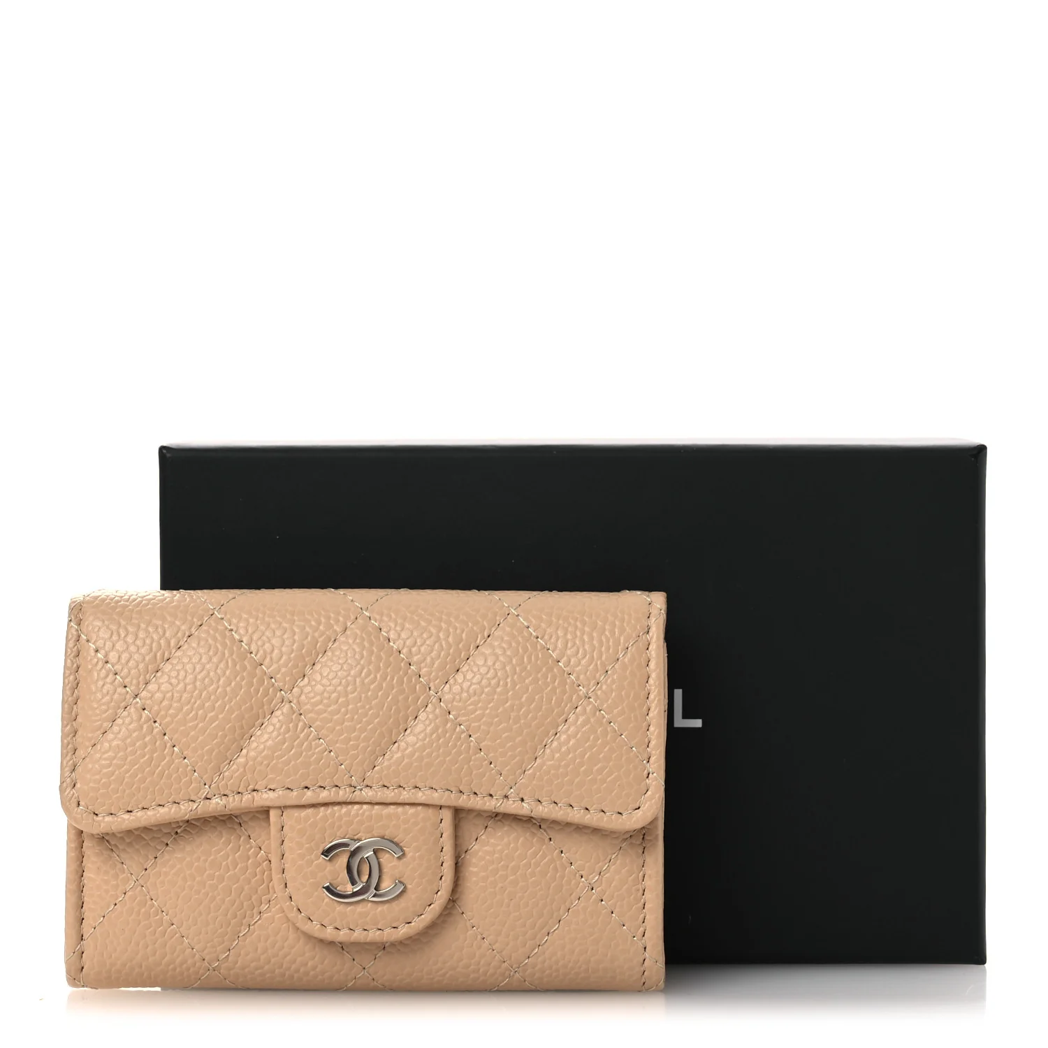 Caviar Quilted Flap Card Holder Wallet Beige - Image 9