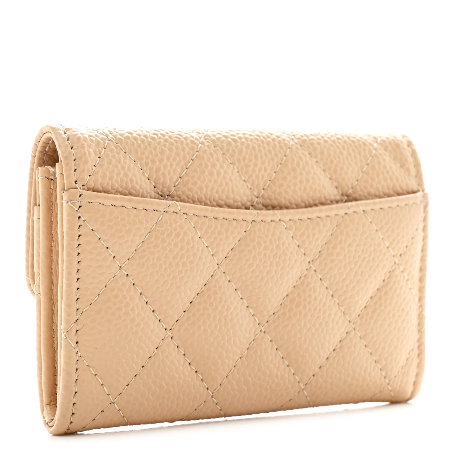 Caviar Quilted Flap Card Holder Wallet Beige - Image 3