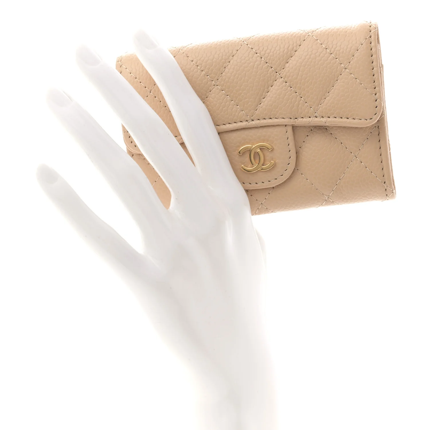 Caviar Quilted Flap Card Holder Wallet Beige - Image 2