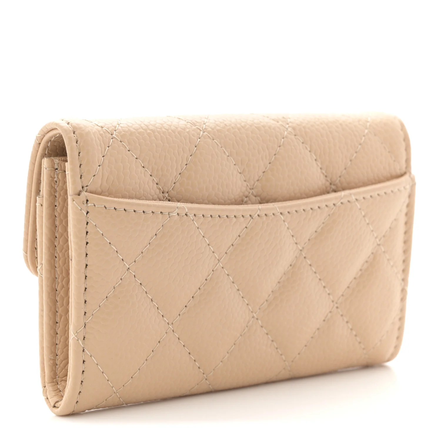 Caviar Quilted Flap Card Holder Wallet Beige - Image 3