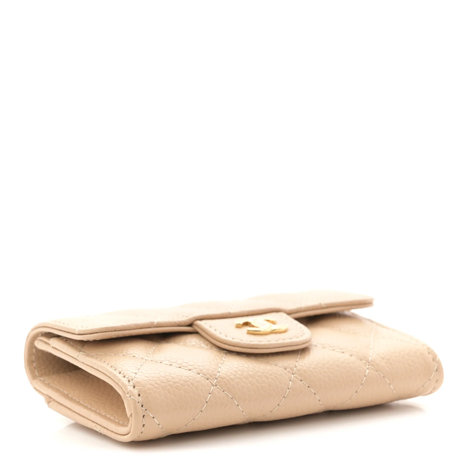 Caviar Quilted Flap Card Holder Wallet Beige - Image 4