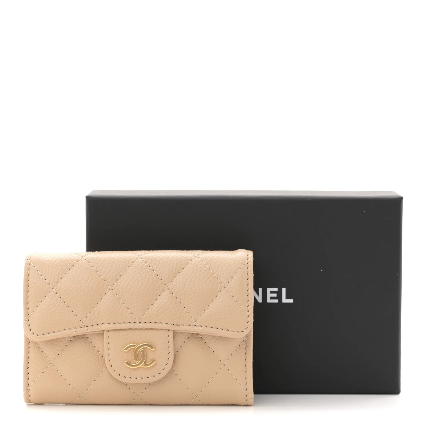 Caviar Quilted Flap Card Holder Wallet Beige - Image 9