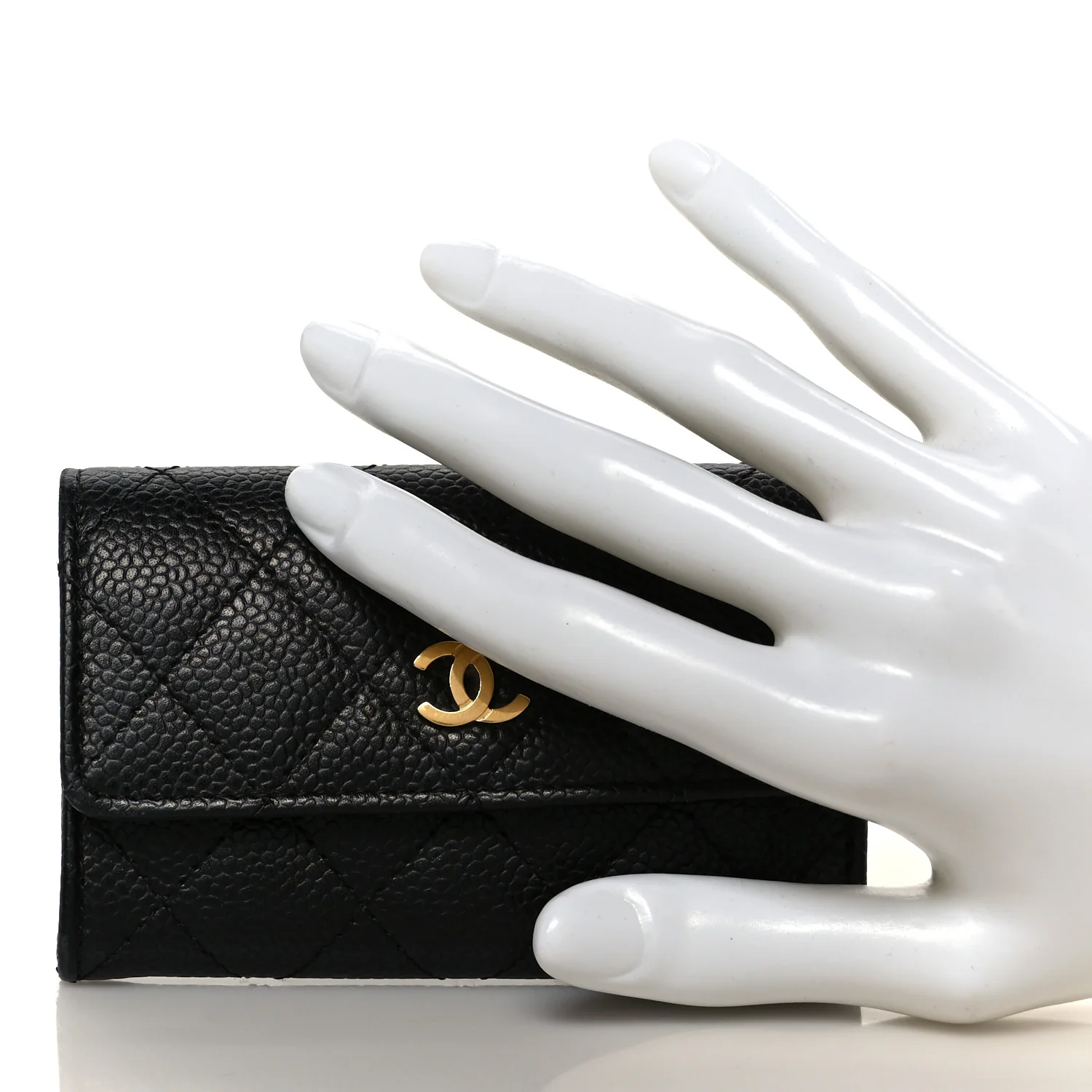 Caviar Quilted Flap Card Holder Wallet Black - Image 2