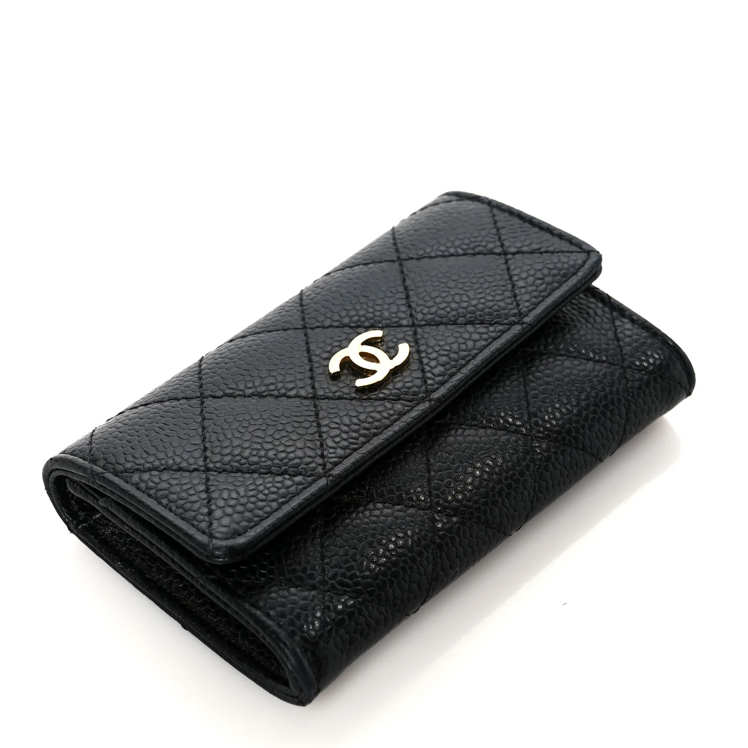 Caviar Quilted Flap Card Holder Wallet Black - Image 4
