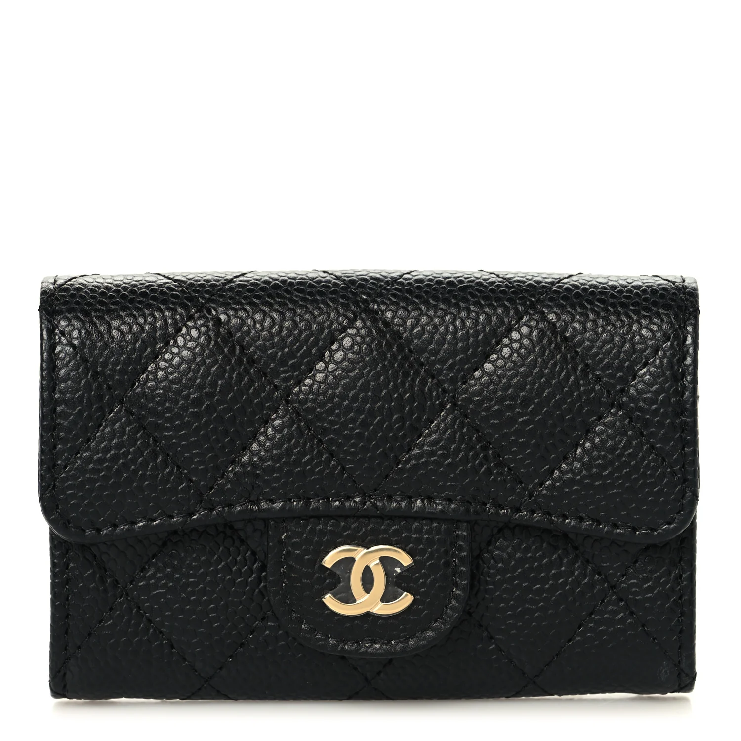 Caviar Quilted Flap Card Holder Wallet Black