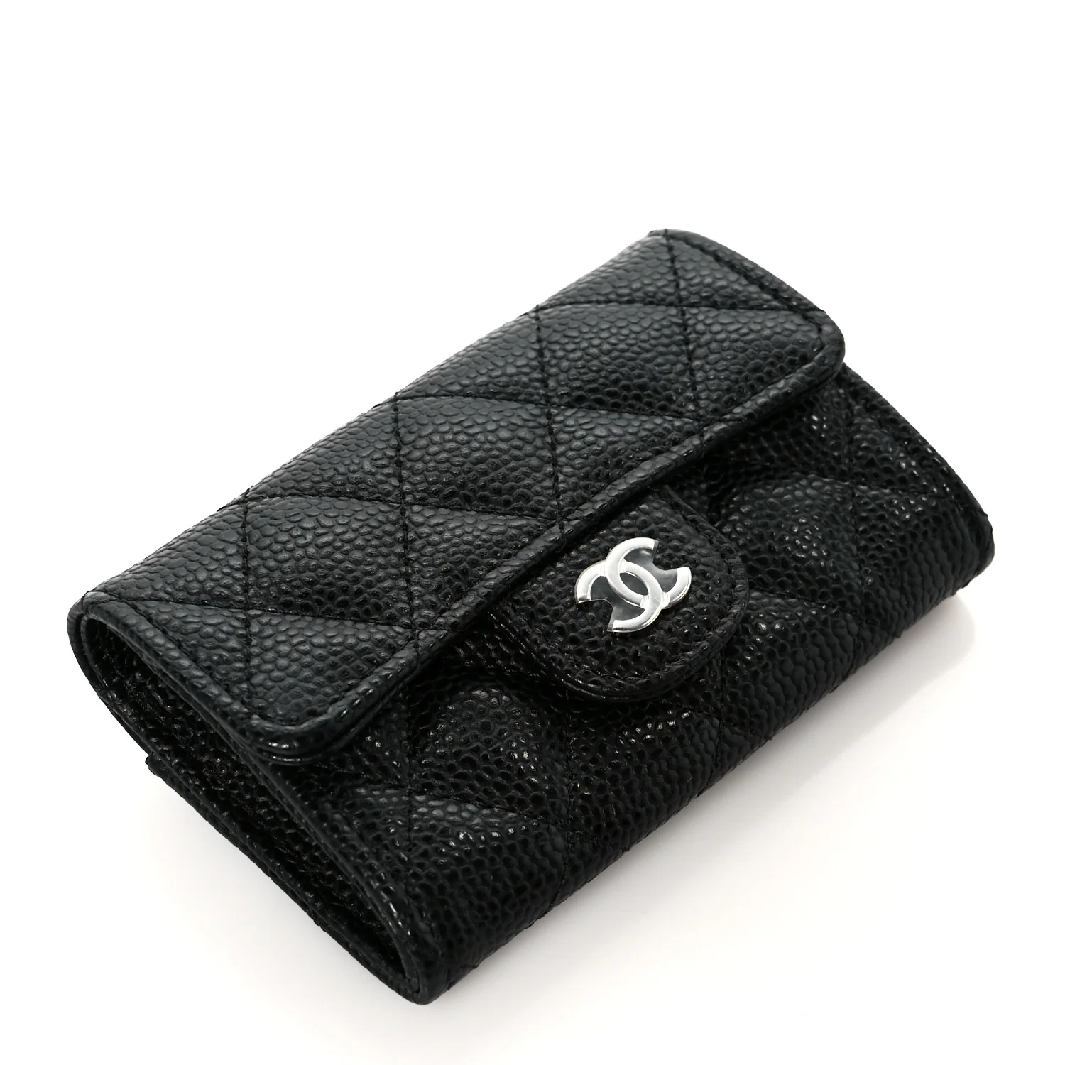Caviar Quilted Flap Card Holder Wallet Black - Image 4