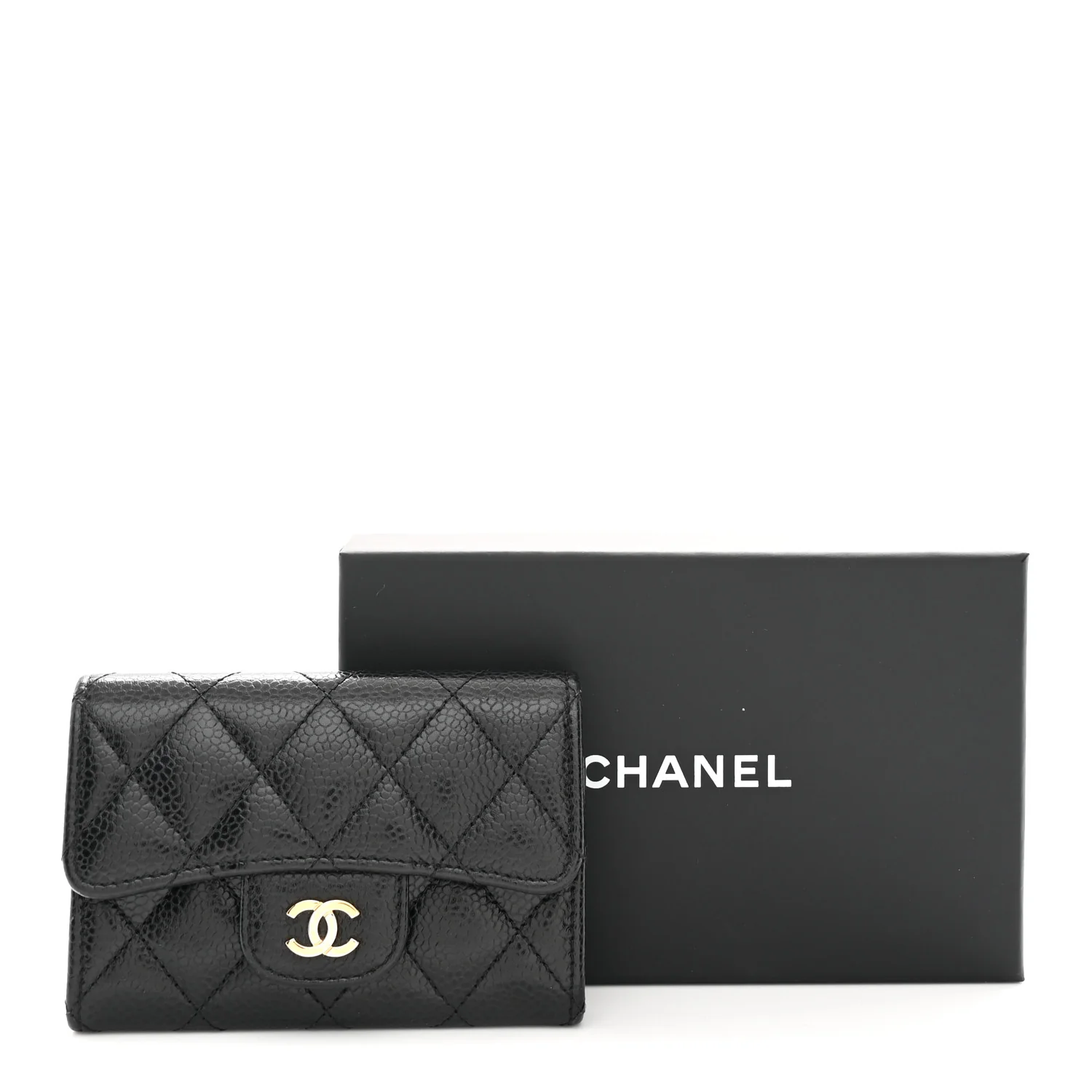 Caviar Quilted Flap Card Holder Wallet Black - Image 9