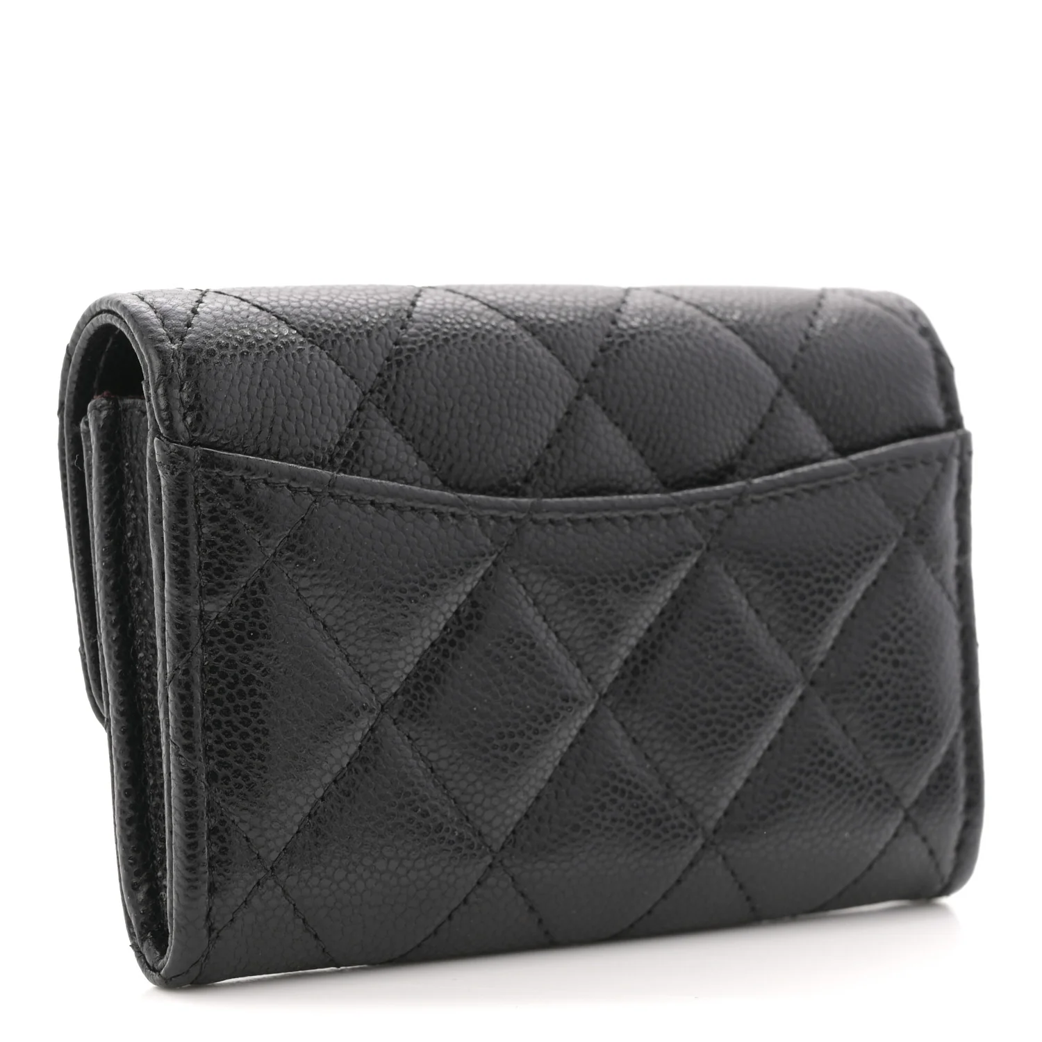 Caviar Quilted Flap Card Holder Wallet Black - Image 3