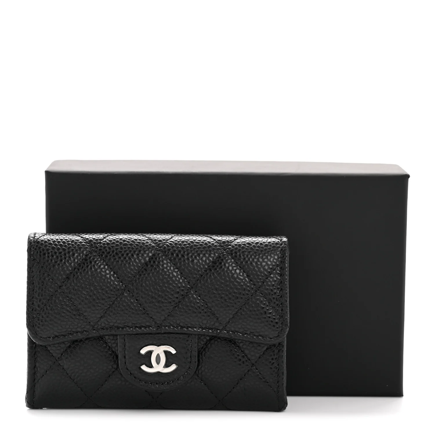 Caviar Quilted Flap Card Holder Wallet Black - Image 9