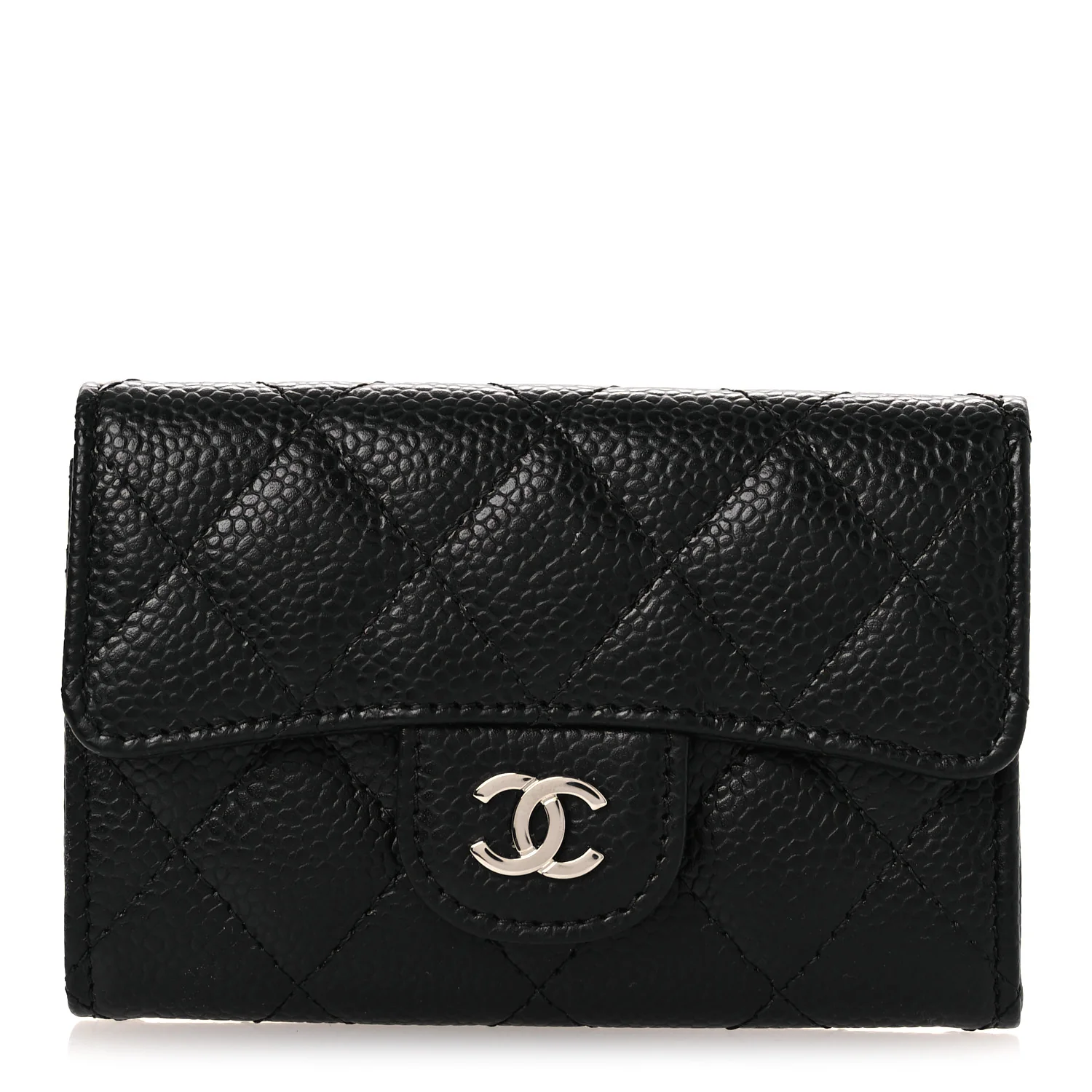 Caviar Quilted Flap Card Holder Wallet Black