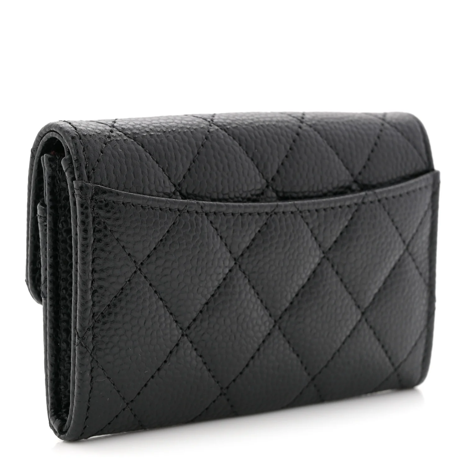Caviar Quilted Flap Card Holder Wallet Black - Image 3