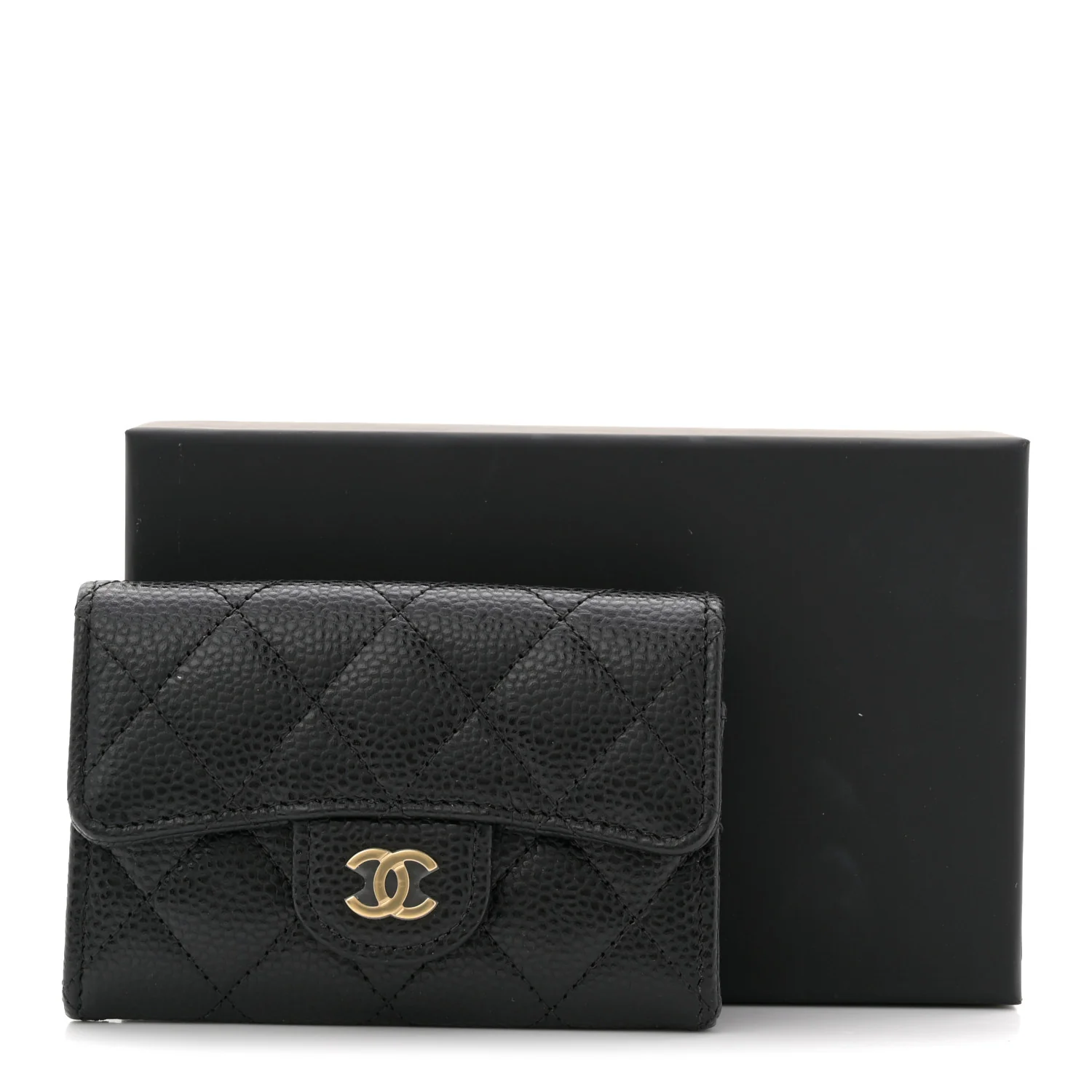Caviar Quilted Flap Card Holder Wallet Black - Image 9