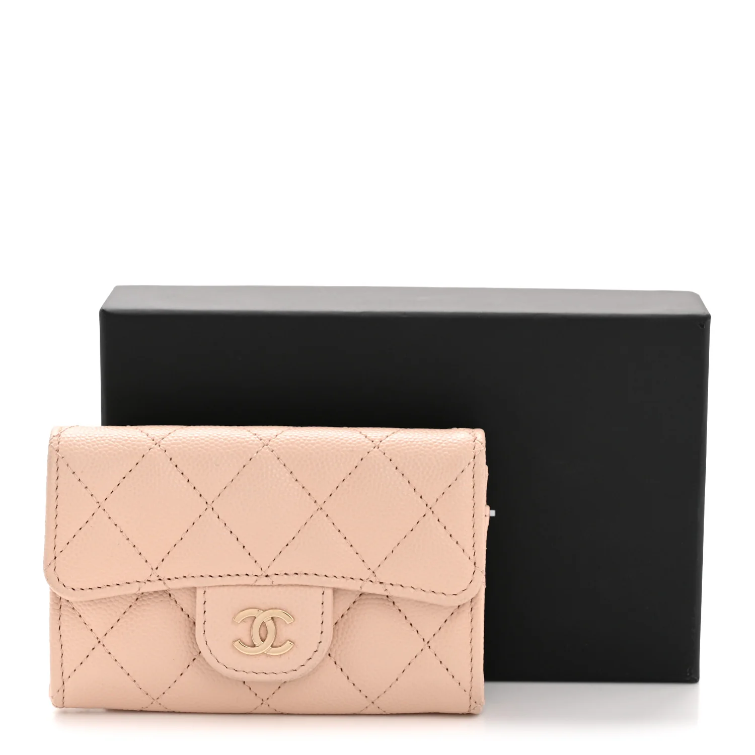 Caviar Quilted Flap Card Holder Wallet Light Beige - Image 10