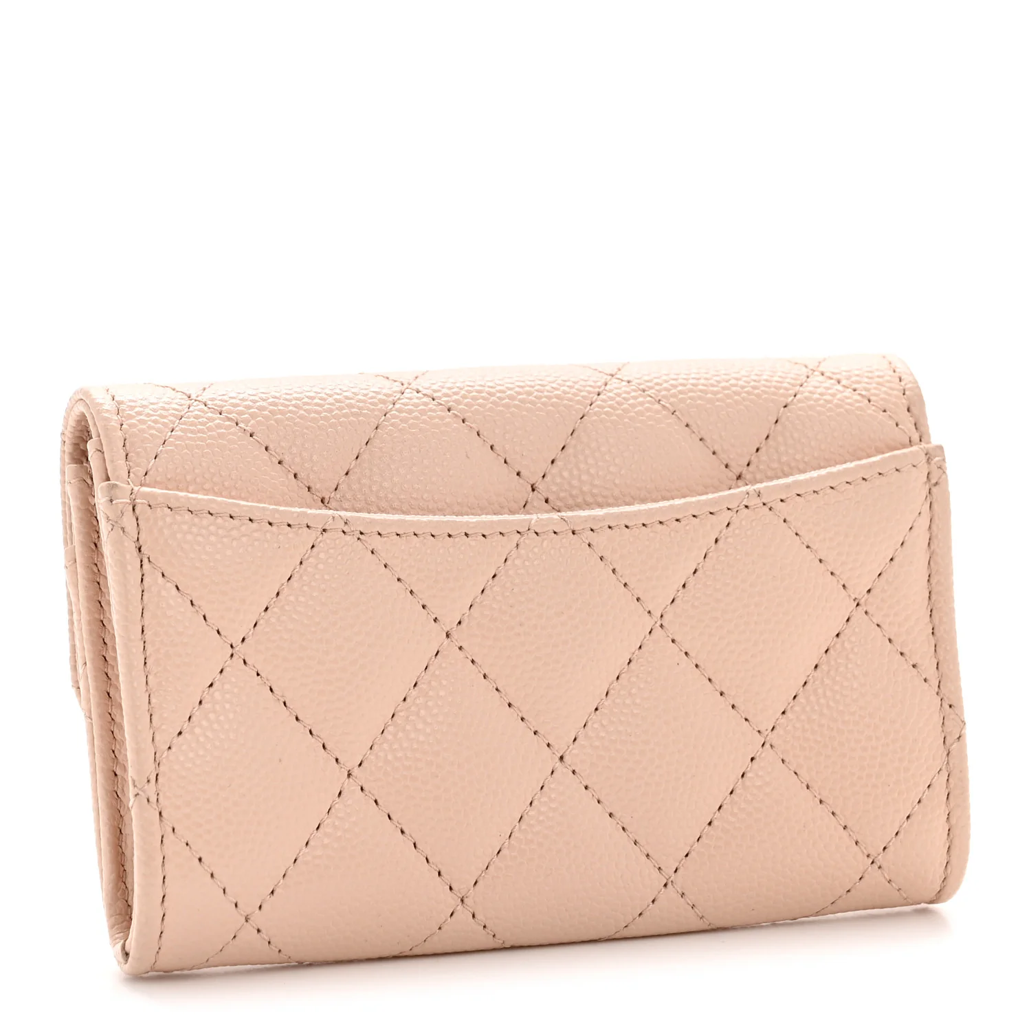 Caviar Quilted Flap Card Holder Wallet Light Beige - Image 3