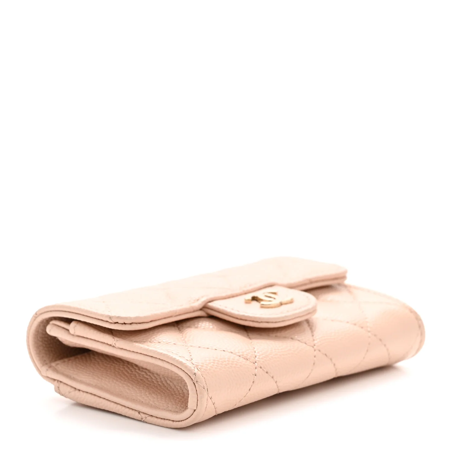 Caviar Quilted Flap Card Holder Wallet Light Beige - Image 4
