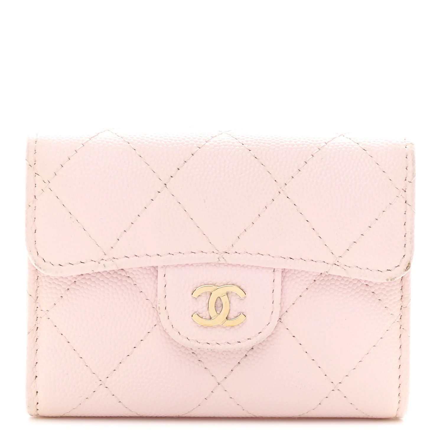 Caviar Quilted Flap Card Holder Wallet Light Pink