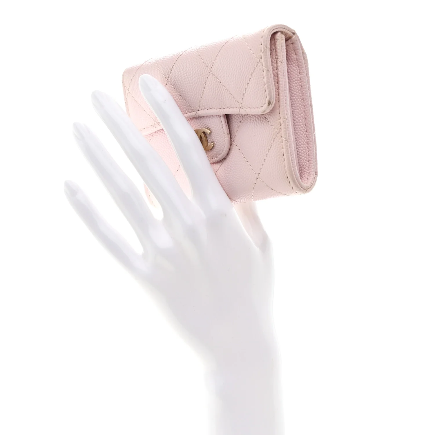 Caviar Quilted Flap Card Holder Wallet Light Pink - Image 2