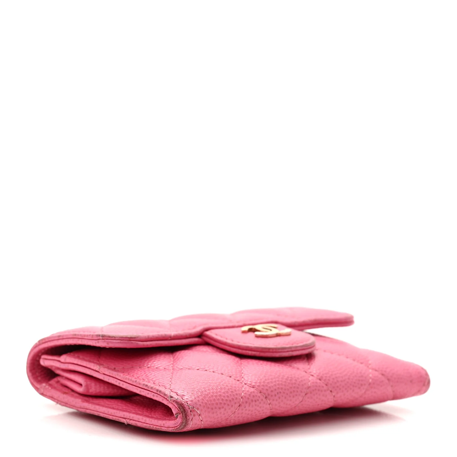 Caviar Quilted Flap Card Holder Wallet Pink - Image 4