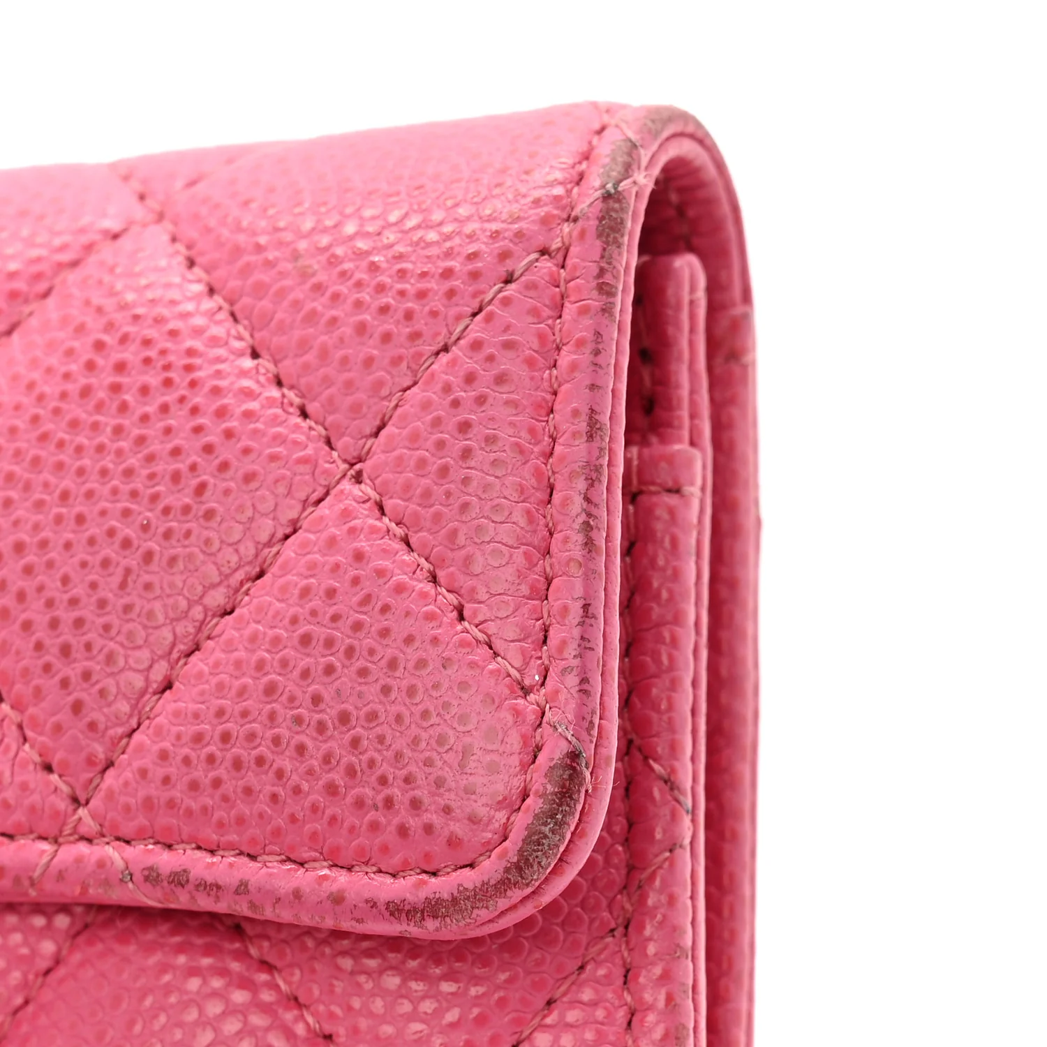Caviar Quilted Flap Card Holder Wallet Pink - Image 9
