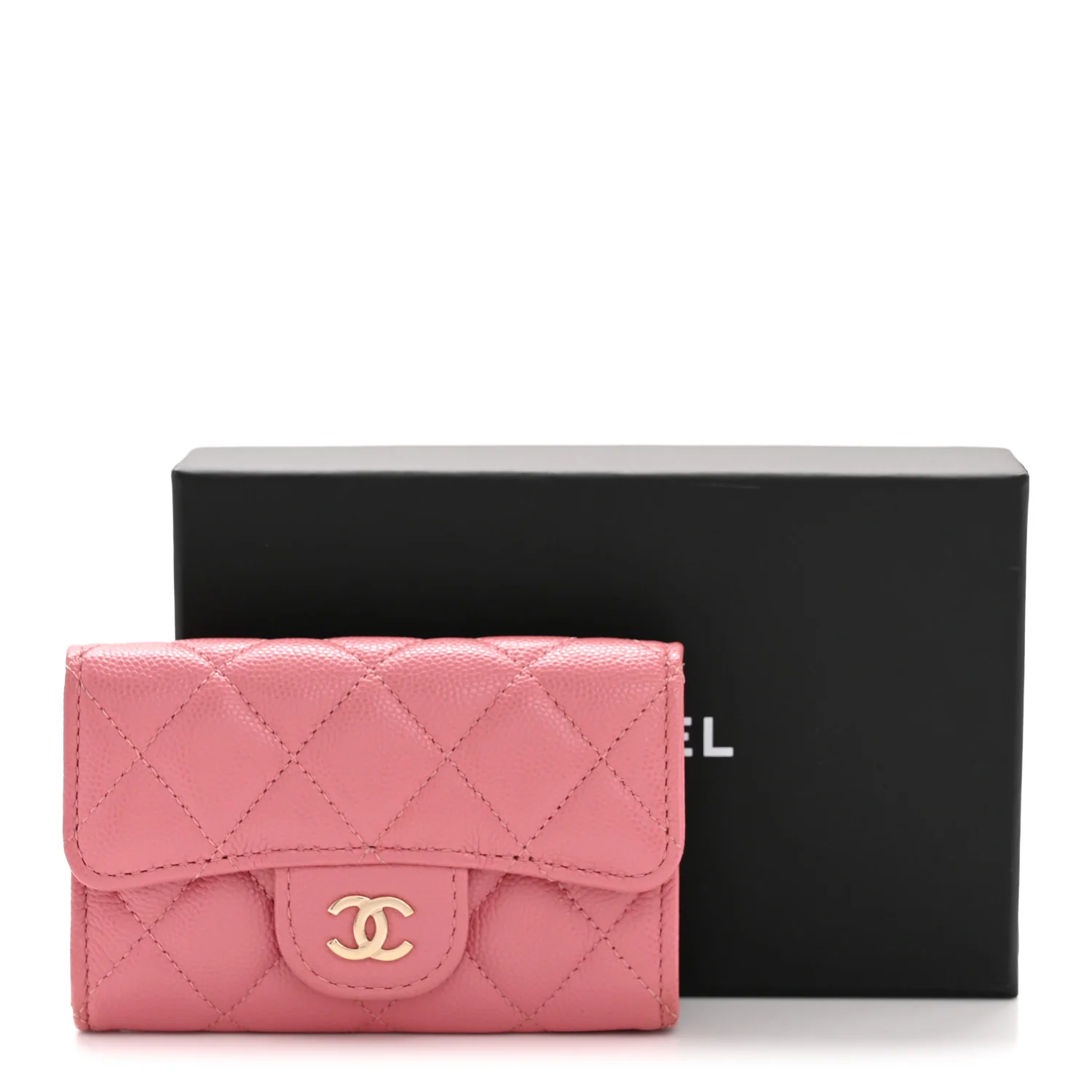 Caviar Quilted Flap Card Holder Wallet Pink - Image 10