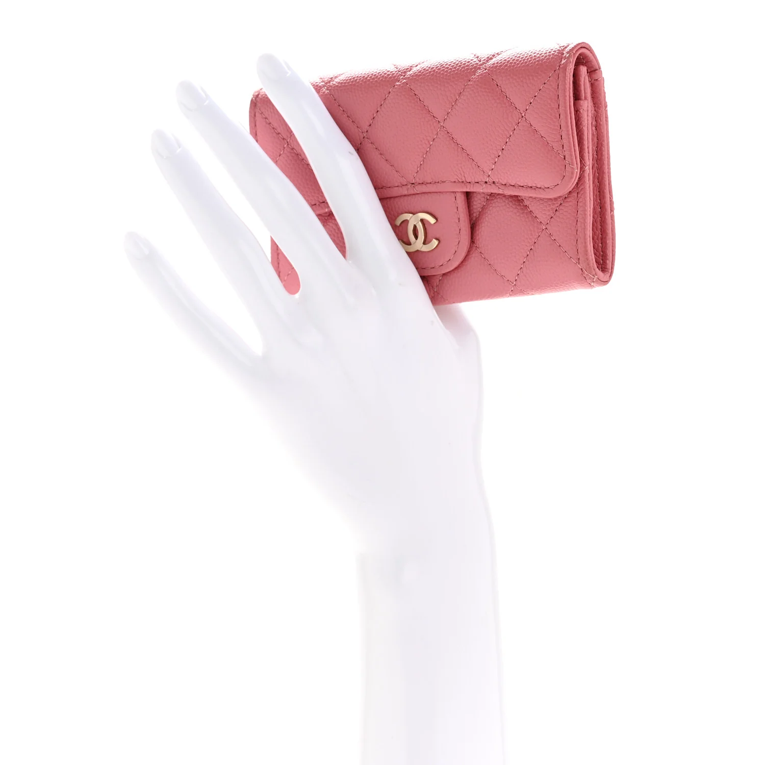 Caviar Quilted Flap Card Holder Wallet Pink - Image 2
