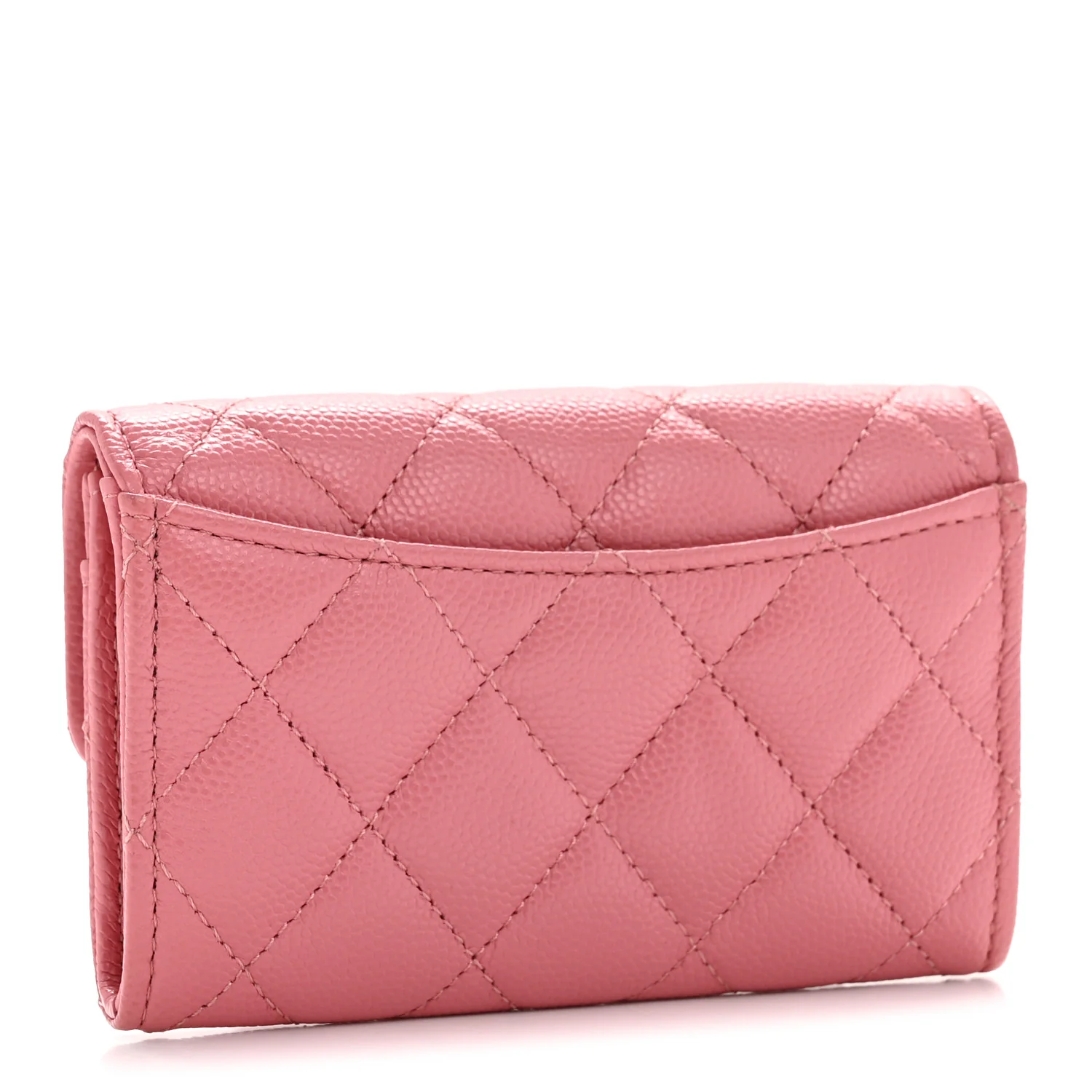Caviar Quilted Flap Card Holder Wallet Pink - Image 3
