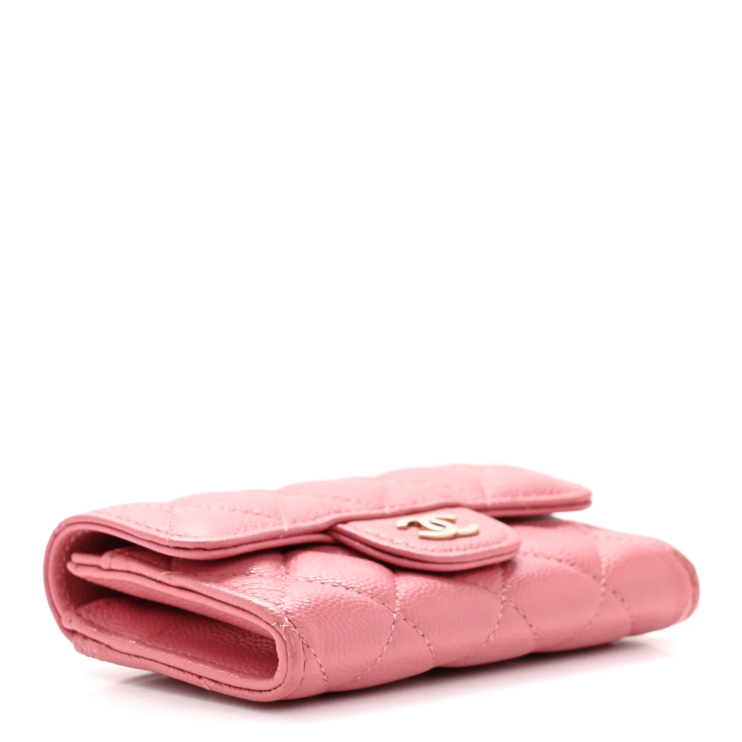 Caviar Quilted Flap Card Holder Wallet Pink - Image 4