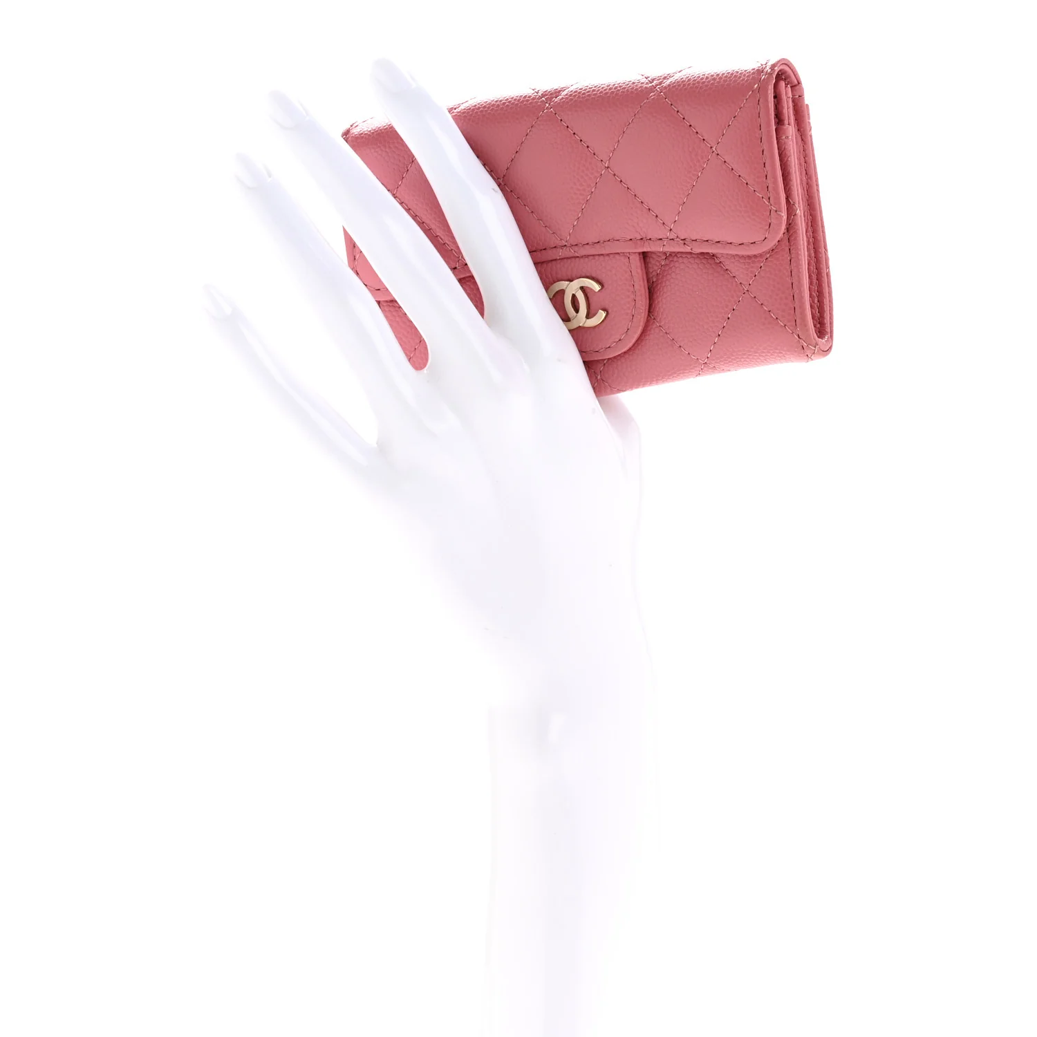 Caviar Quilted Flap Card Holder Wallet Pink - Image 2