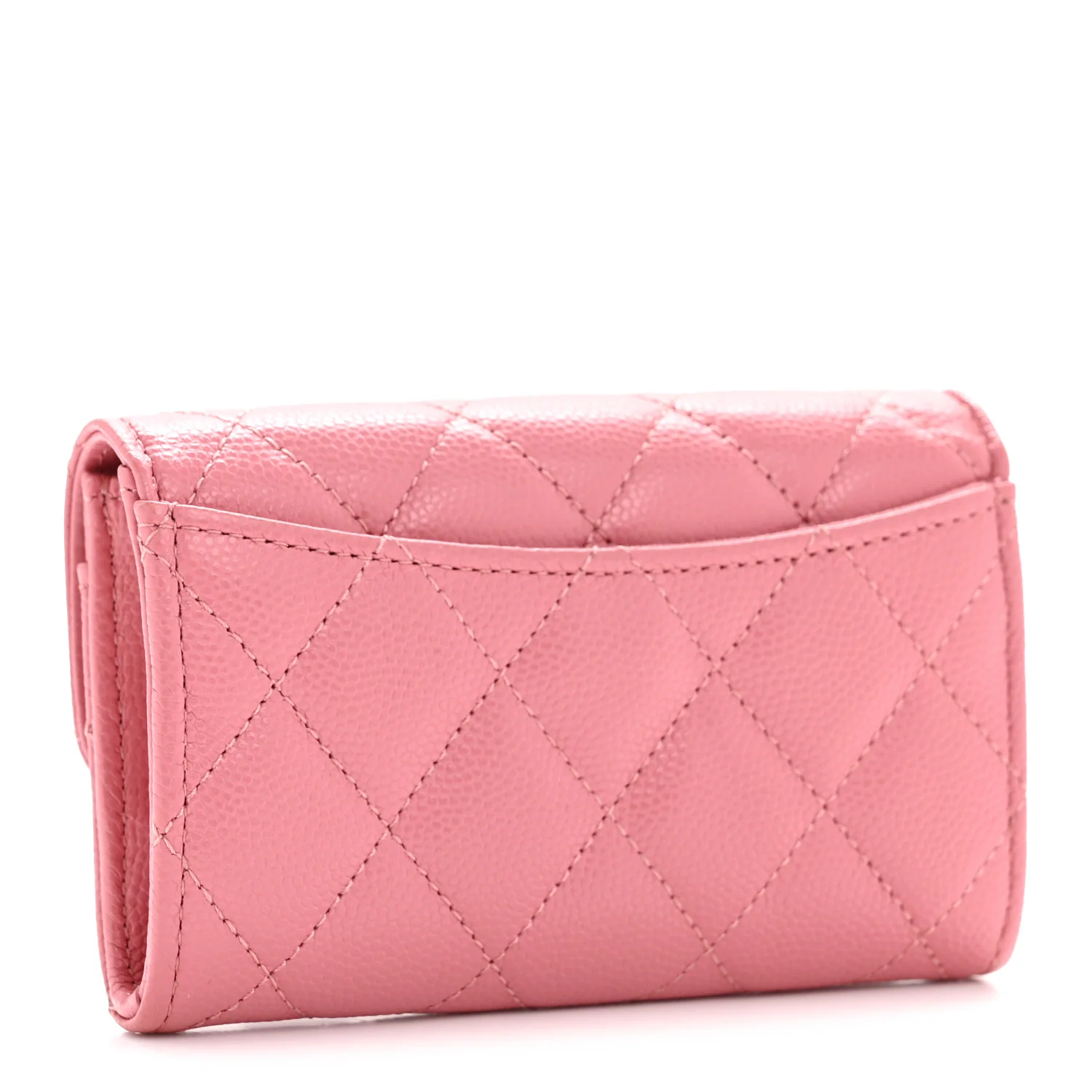 Caviar Quilted Flap Card Holder Wallet Pink - Image 3