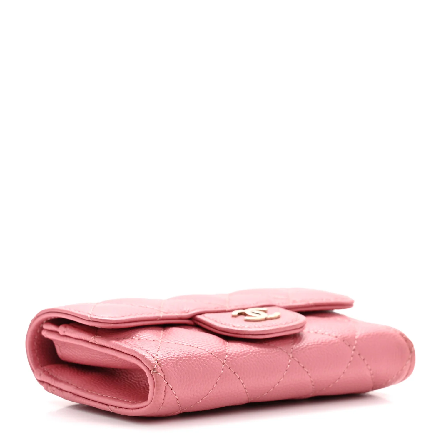 Caviar Quilted Flap Card Holder Wallet Pink - Image 4