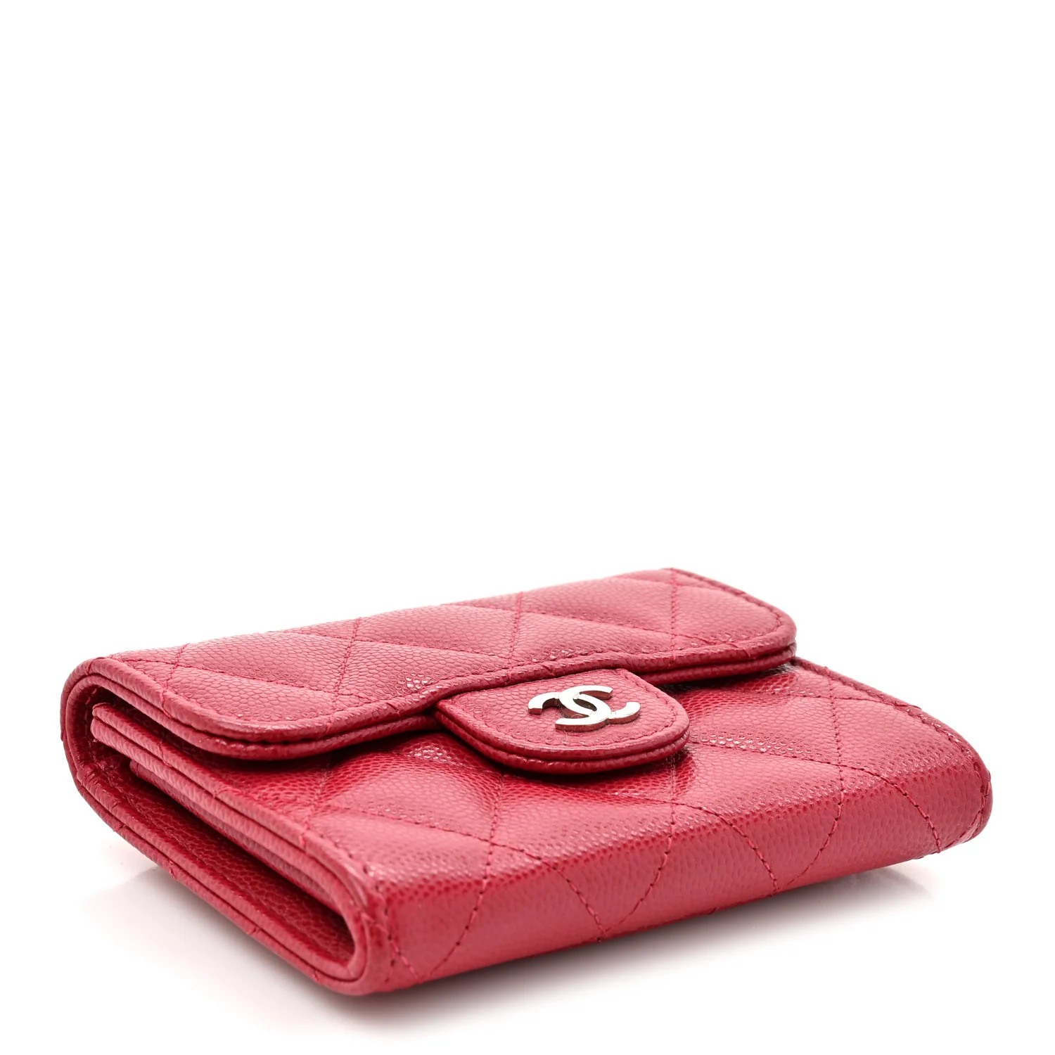 Caviar Quilted Flap Card Holder Wallet Red - Image 4