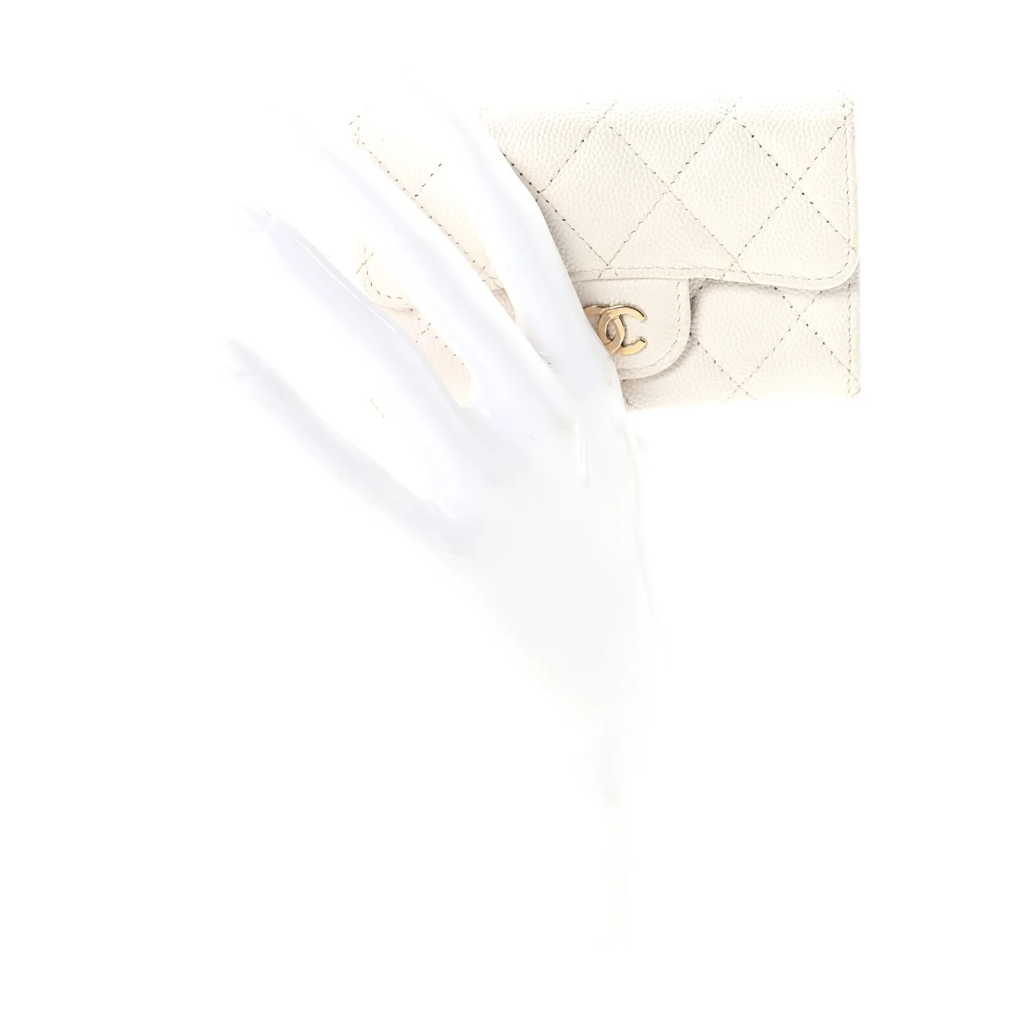 Caviar Quilted Flap Card Holder Wallet White - Image 2
