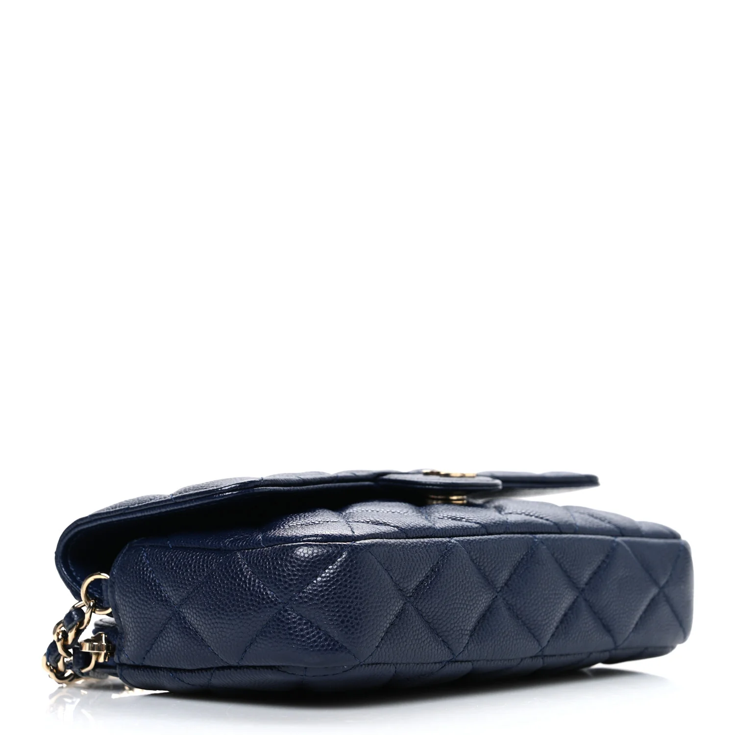 Caviar Quilted Flap Phone Holder With Chain Navy Blue - Image 4