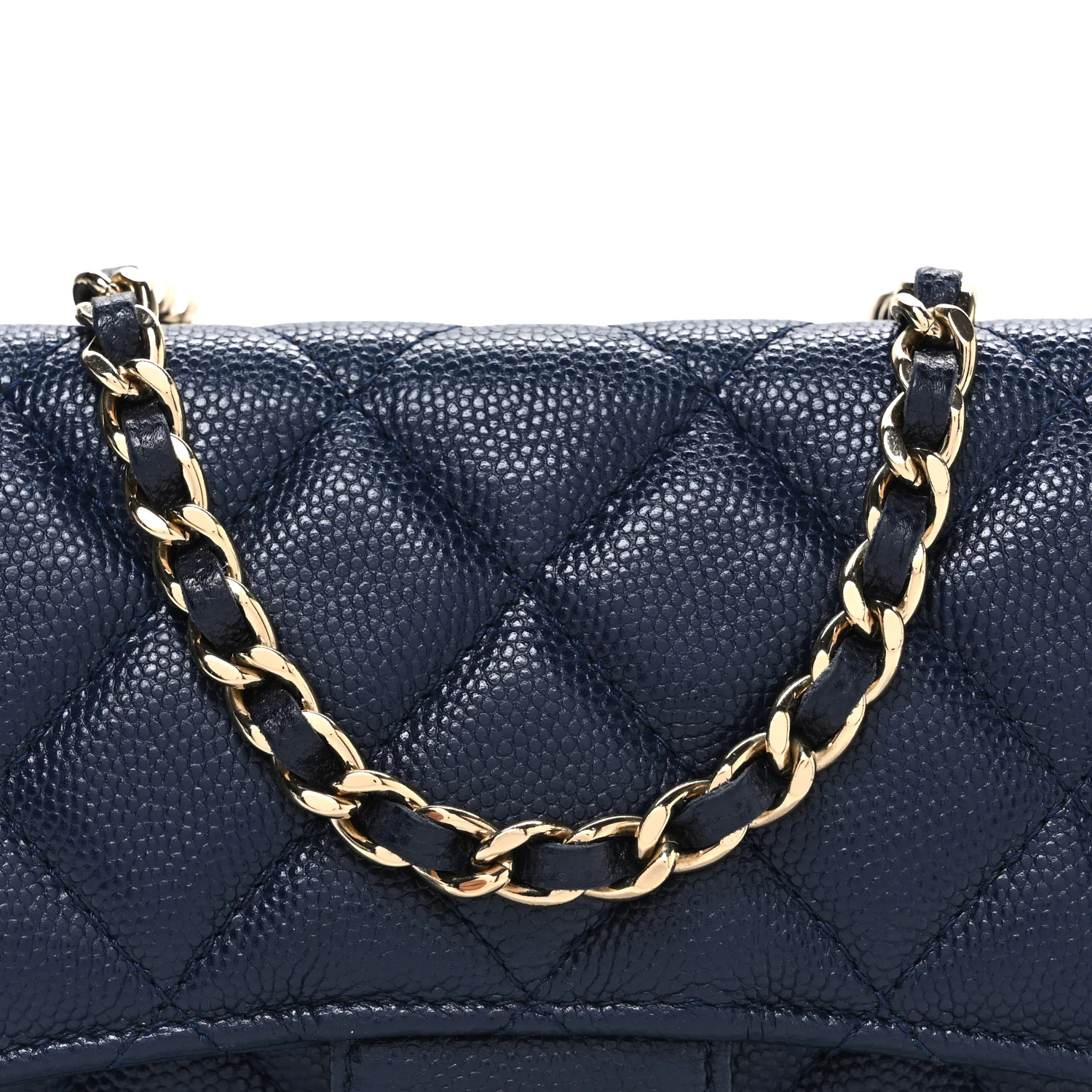 Caviar Quilted Flap Phone Holder With Chain Navy Blue - Image 9