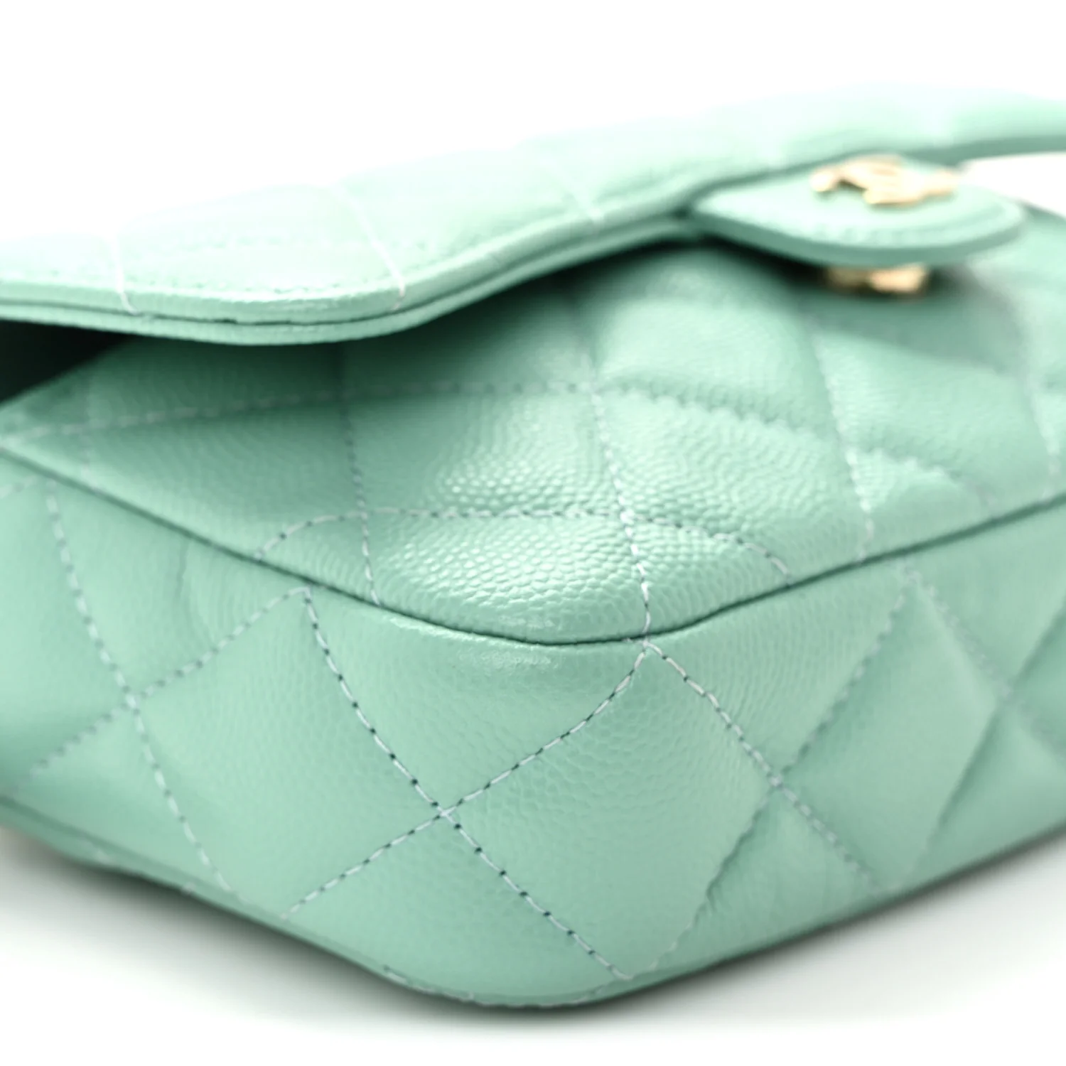 Caviar Quilted Flap Phone Holder With Chain Turquoise - Image 10