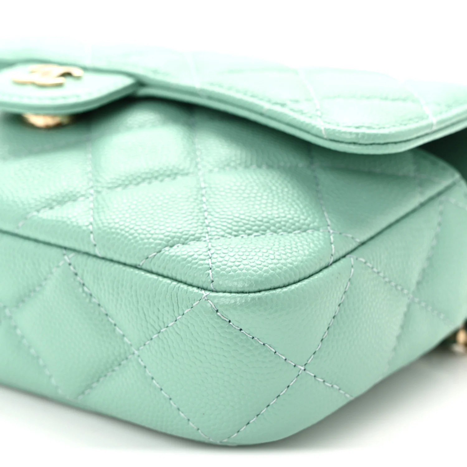 Caviar Quilted Flap Phone Holder With Chain Turquoise - Image 11