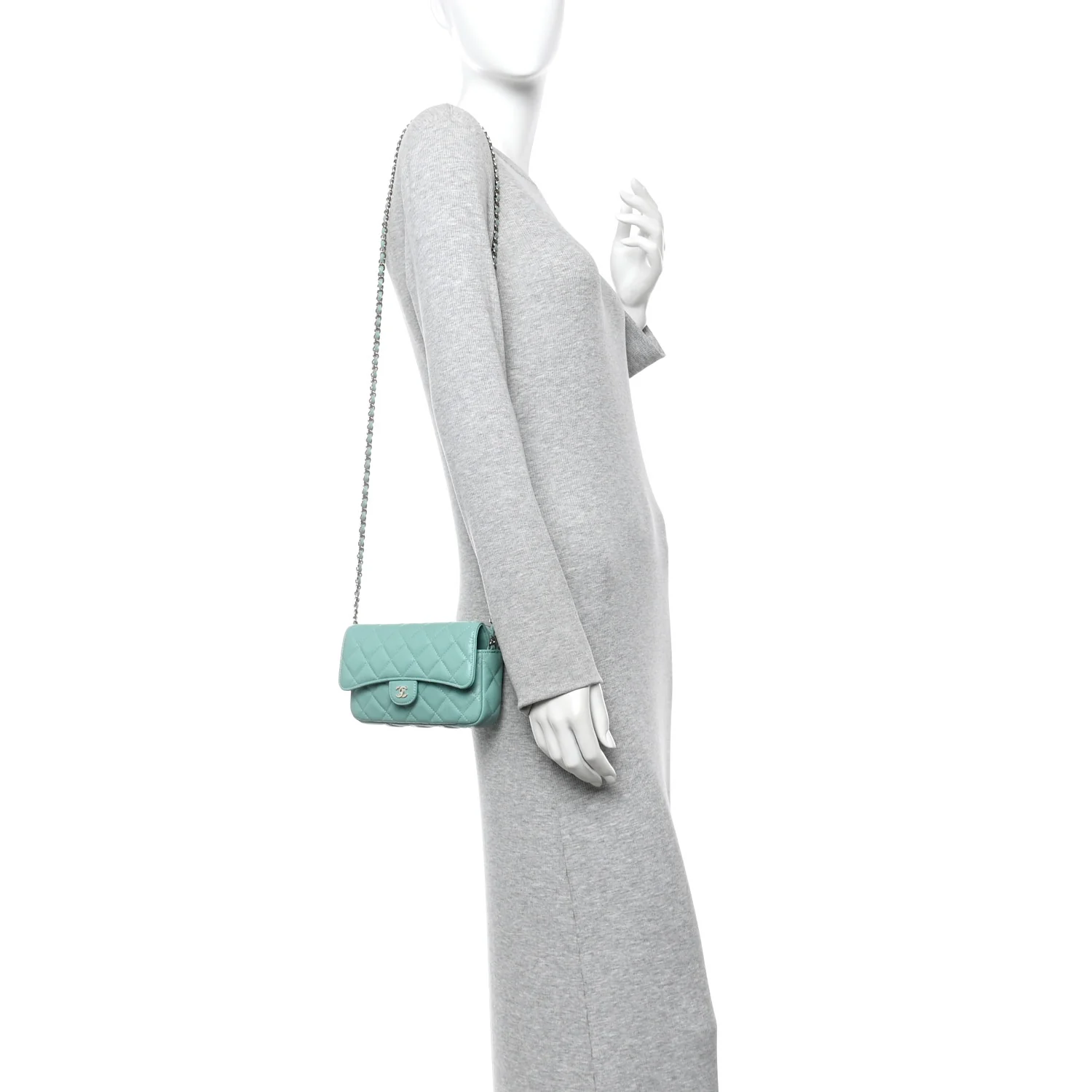 Caviar Quilted Flap Phone Holder With Chain Turquoise - Image 2