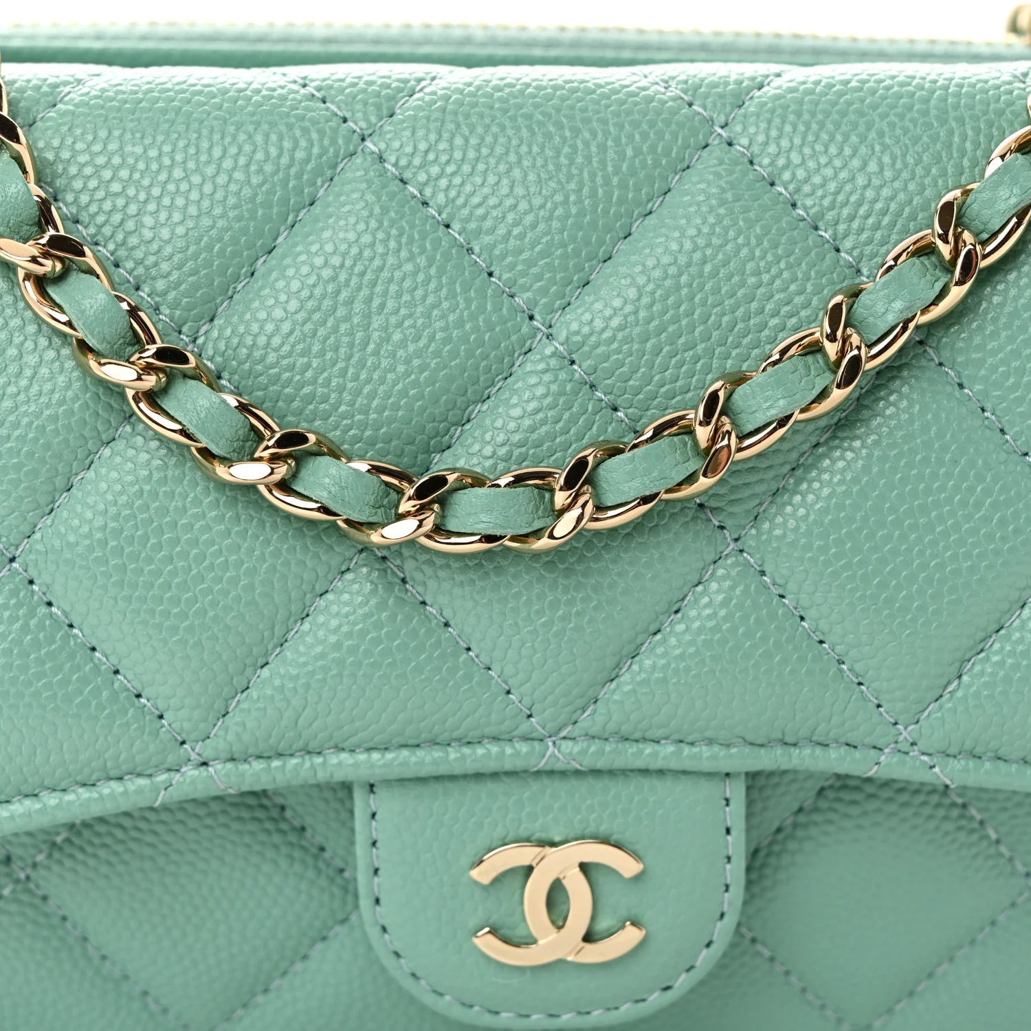 Caviar Quilted Flap Phone Holder With Chain Turquoise - Image 9