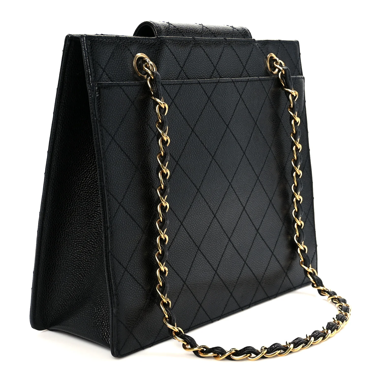 Caviar Quilted Flap Shopping Tote Black - Image 3