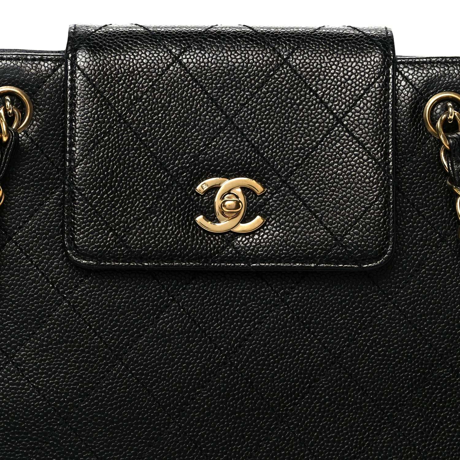 Caviar Quilted Flap Shopping Tote Black - Image 9