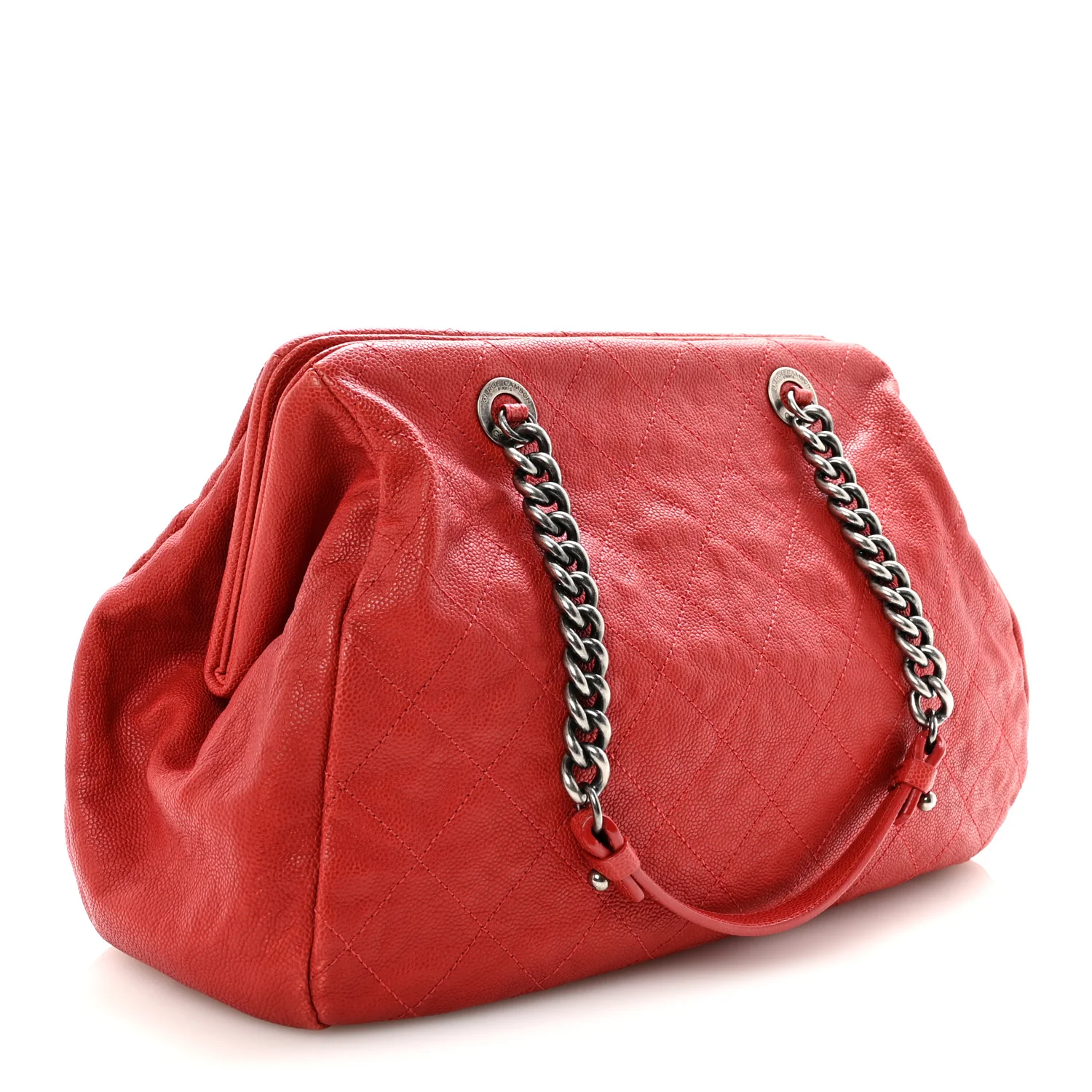 Caviar Quilted Frame CC Shopping Tote Red - Image 3