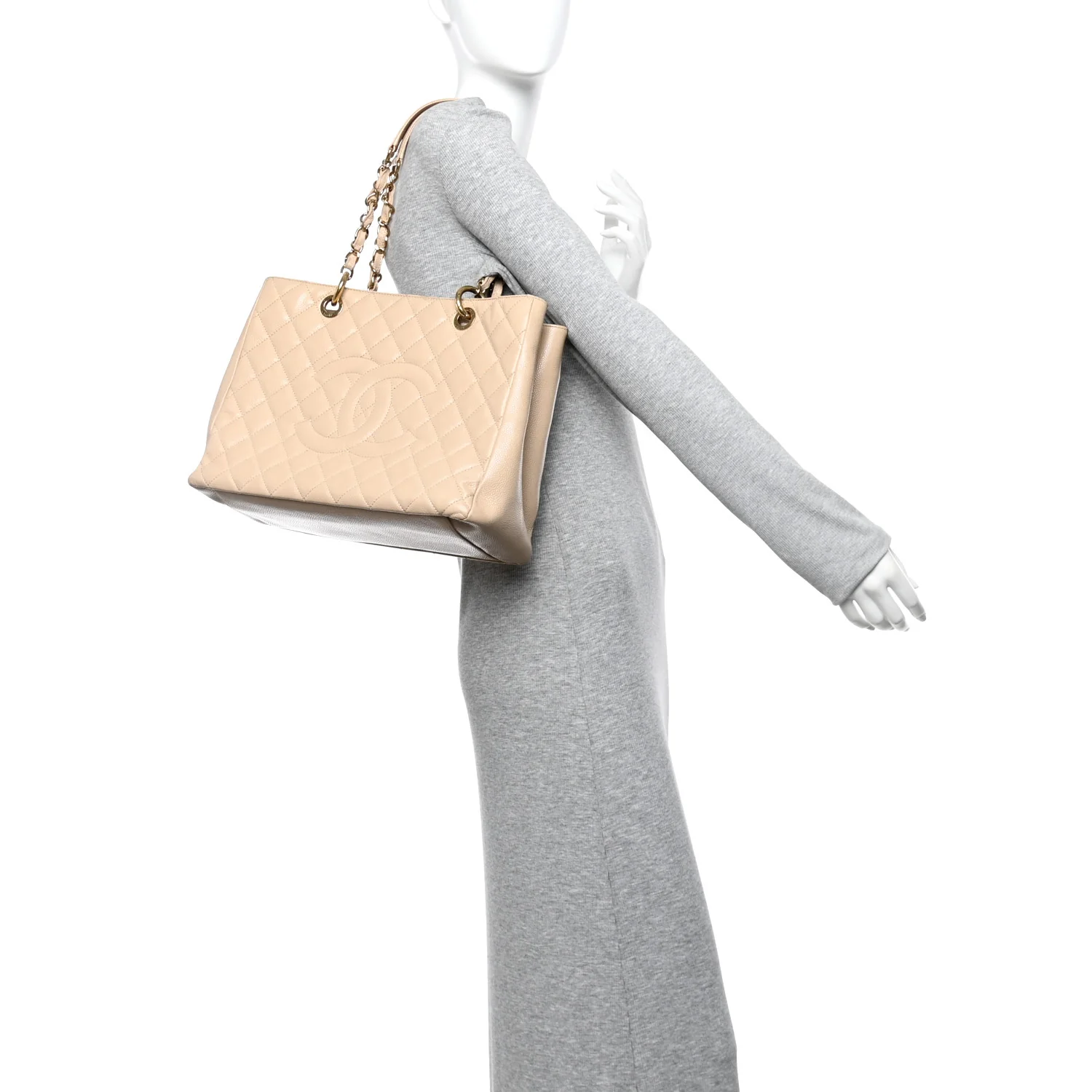 Caviar Quilted Grand Shopping Tote GST Beige - Image 2