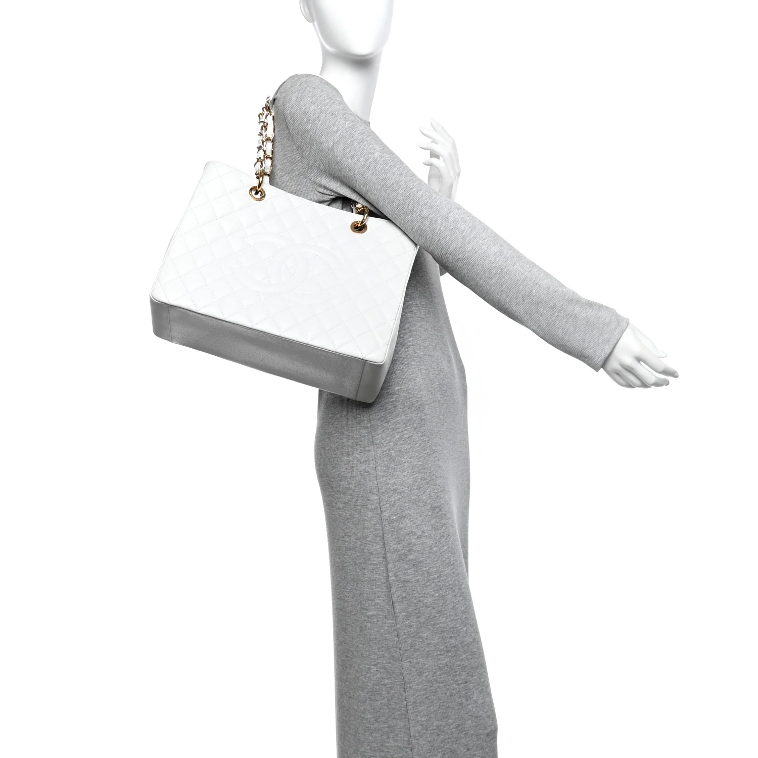 Caviar Quilted Grand Shopping Tote GST White - Image 2