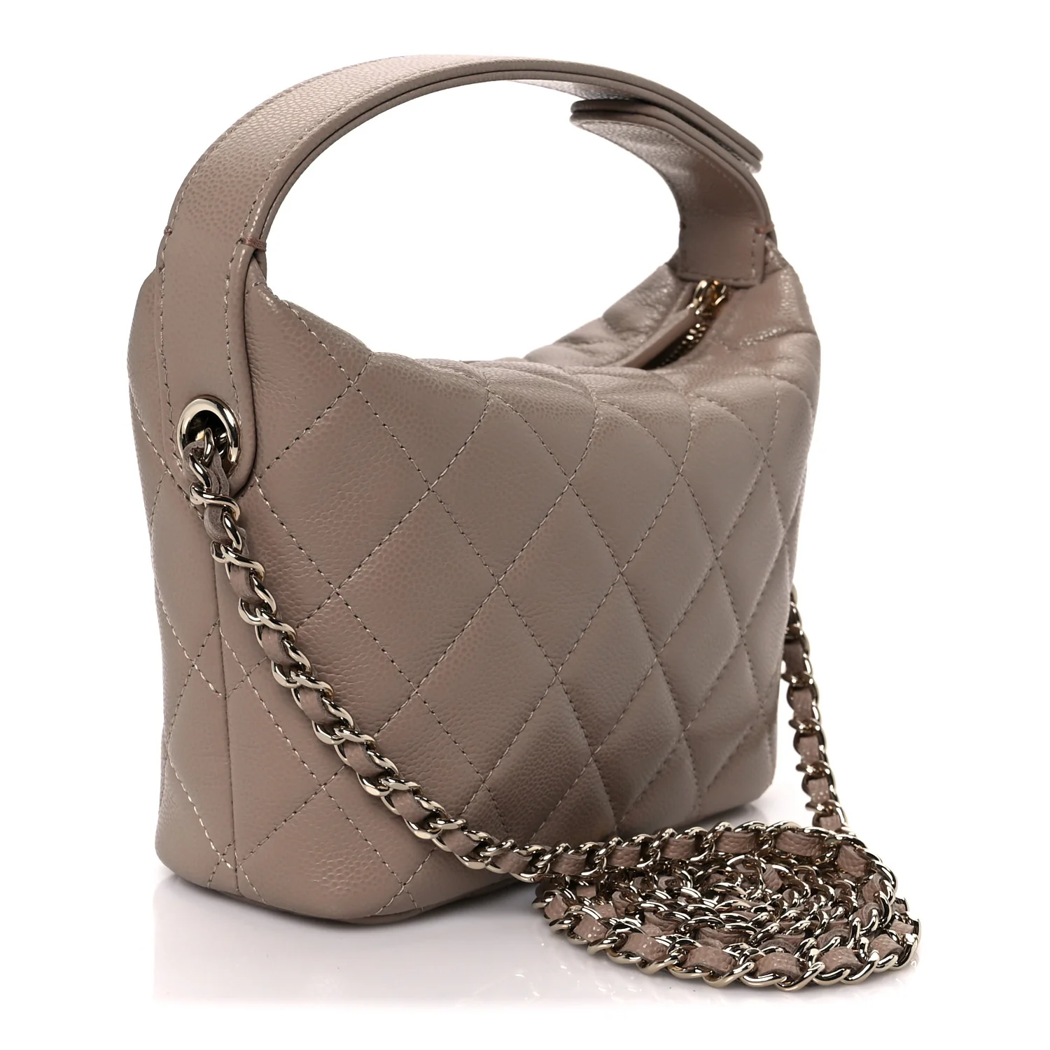 Caviar Quilted Hobo Clutch With Chain Beige - Image 3