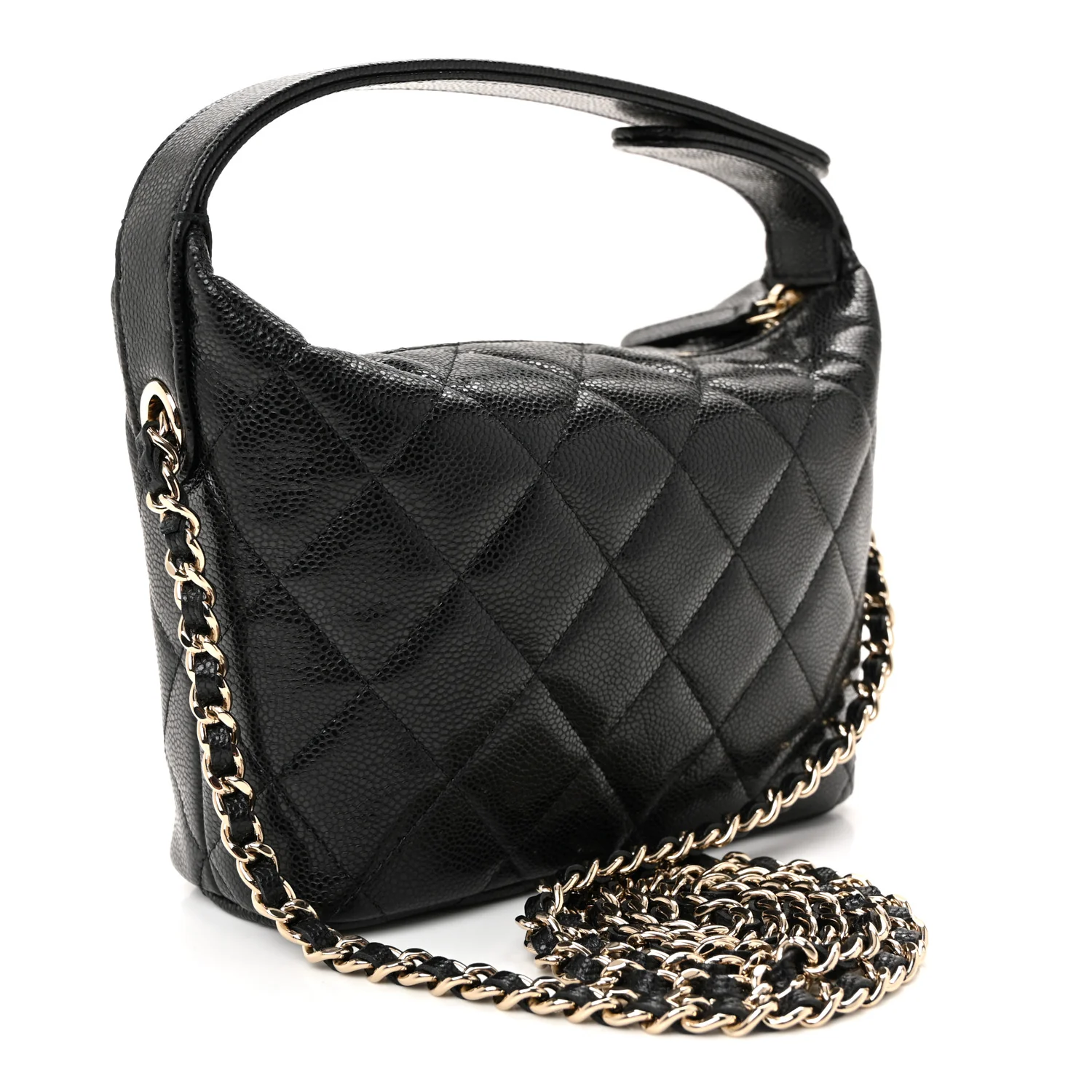 Caviar Quilted Hobo Clutch With Chain  Black - Image 3