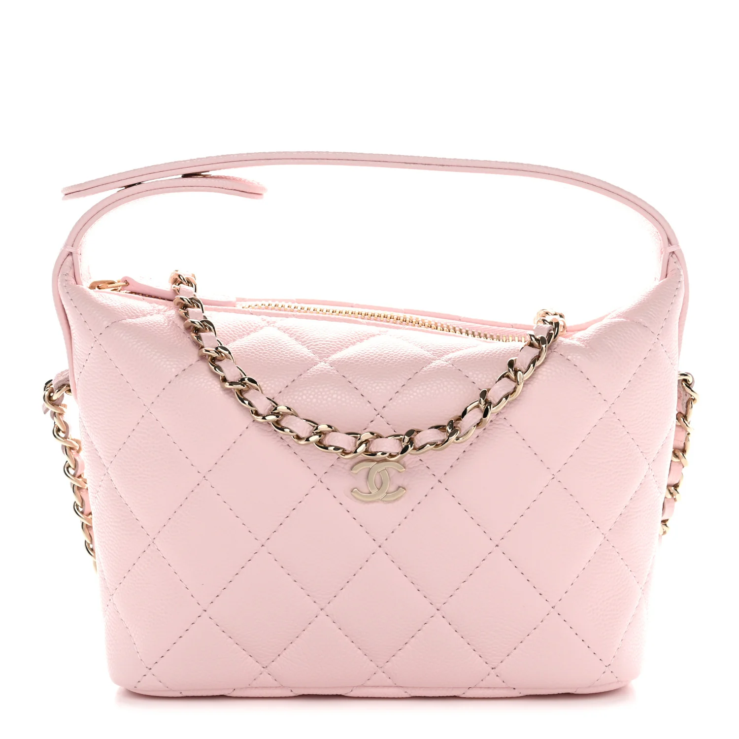 Caviar Quilted Hobo Clutch With Chain Light Pink - Image 2
