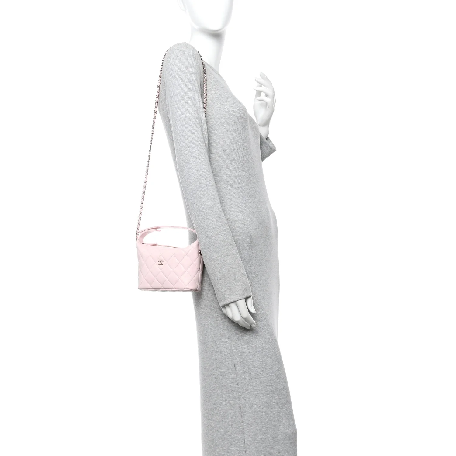 Caviar Quilted Hobo Clutch With Chain Light Pink - Image 3