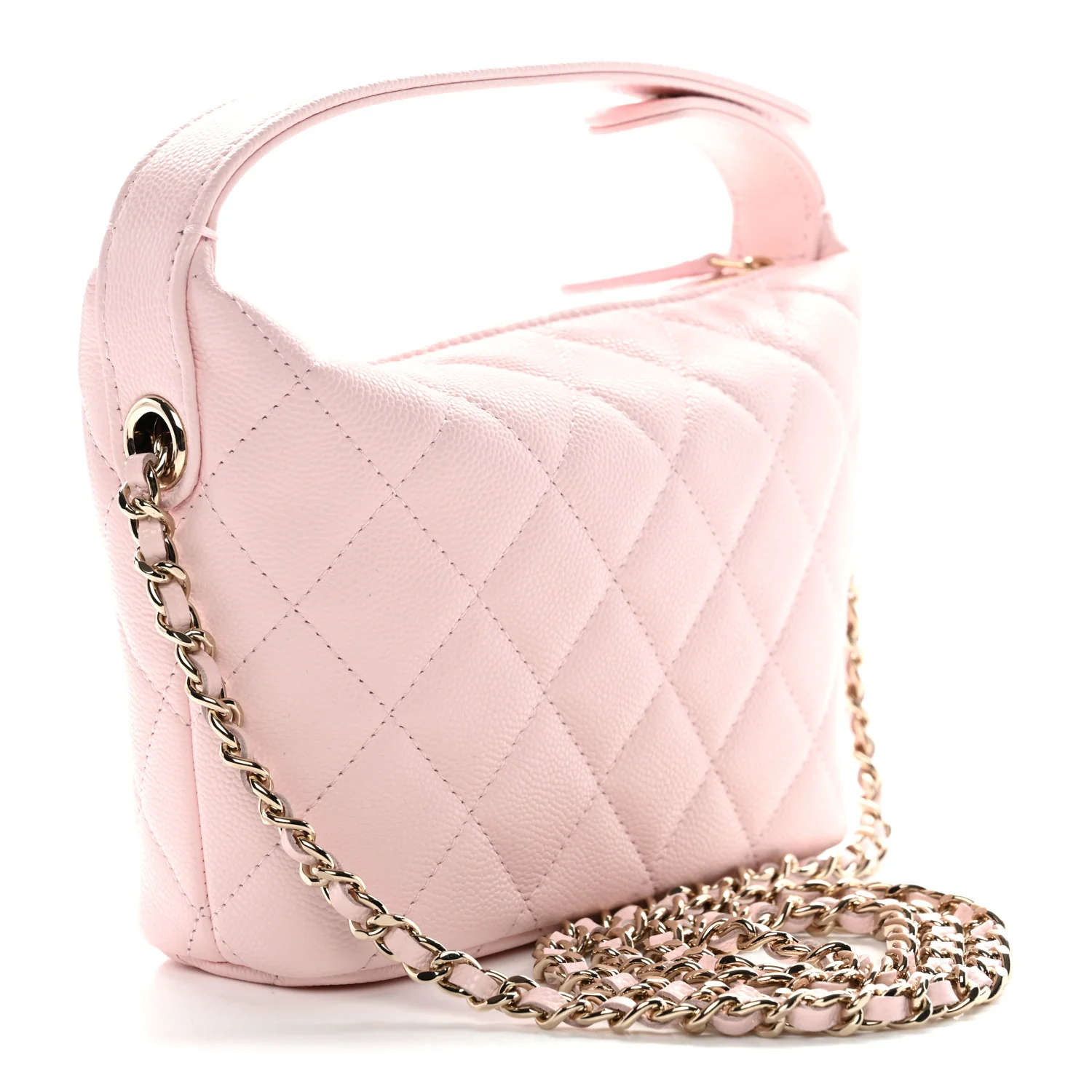 Caviar Quilted Hobo Clutch With Chain Light Pink - Image 5