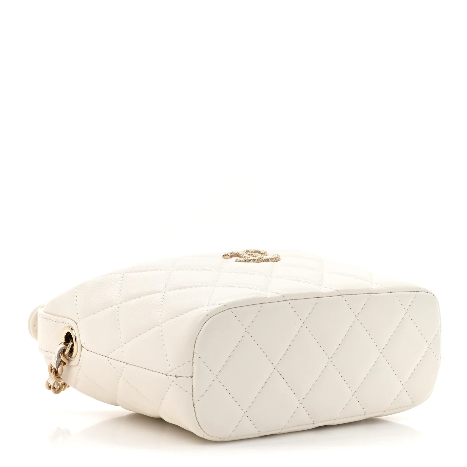 Caviar Quilted Hobo Clutch With Chain White - Image 4
